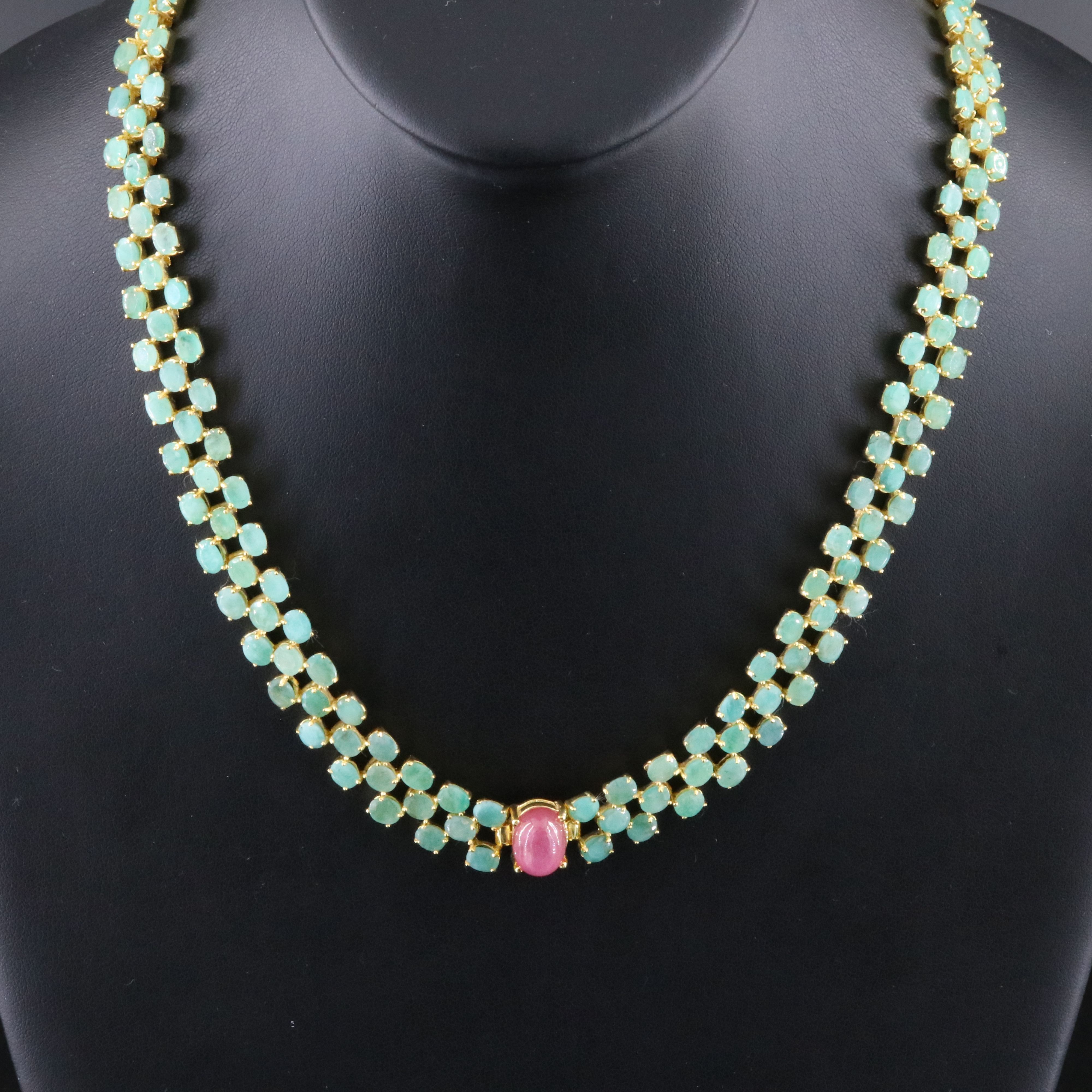 Sterling Filled Corundum and Emerald Necklace