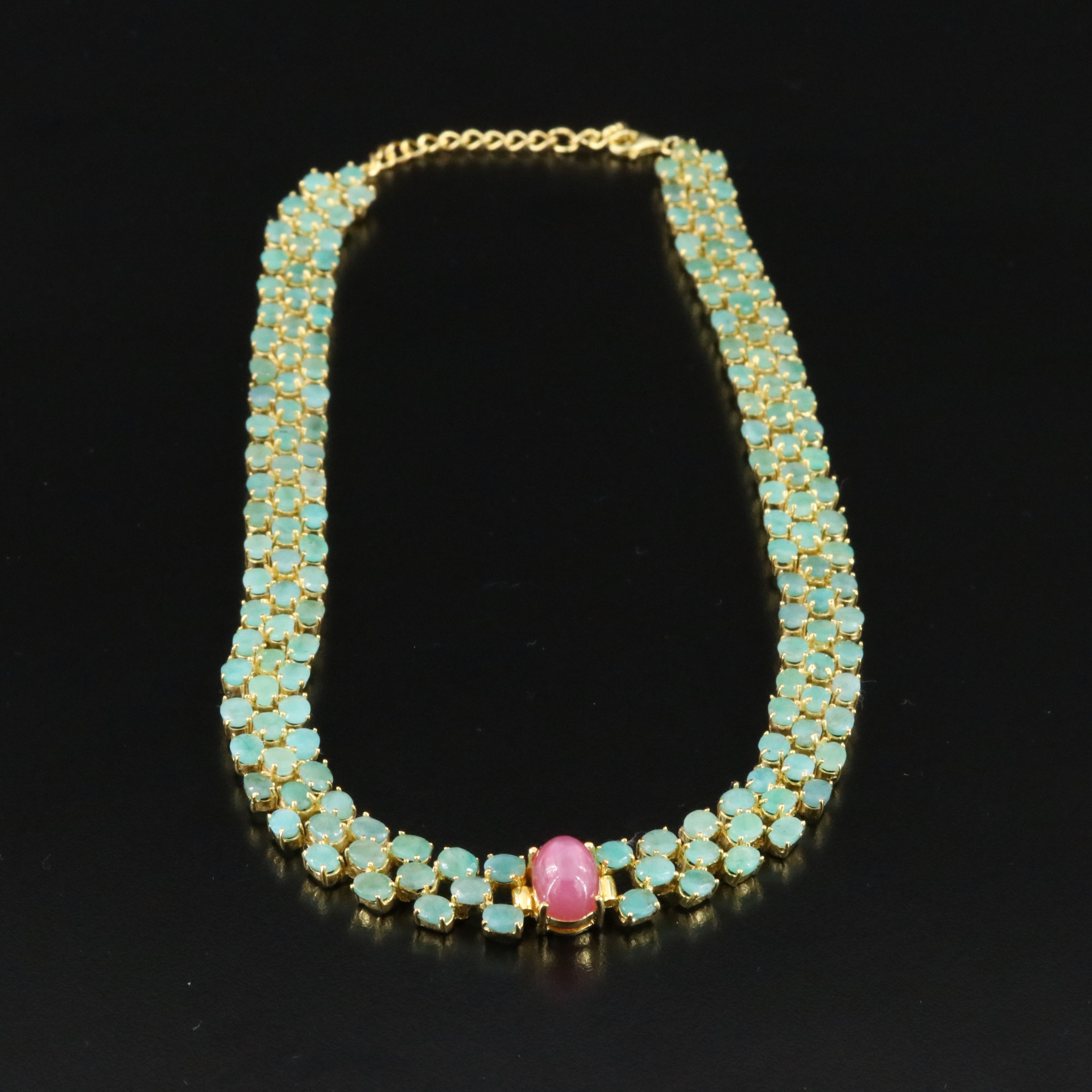 Sterling Filled Corundum and Emerald Necklace