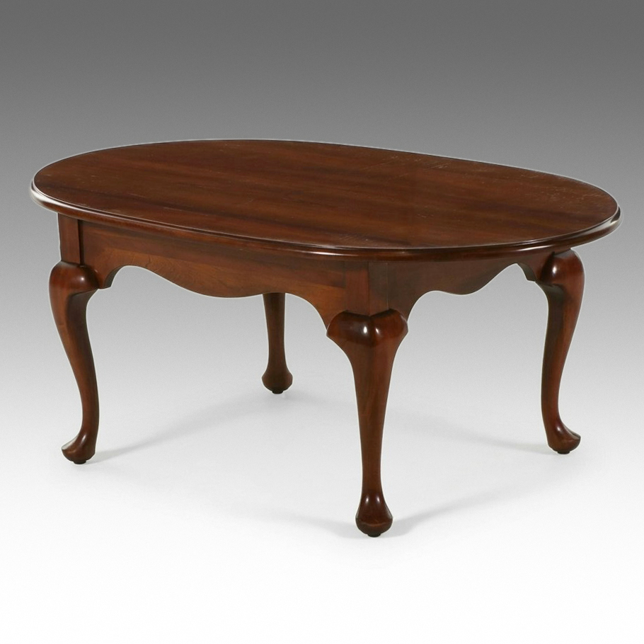 Harden Solid Cherry Queen Anne Style Oval Coffee Table, Late 20th Century