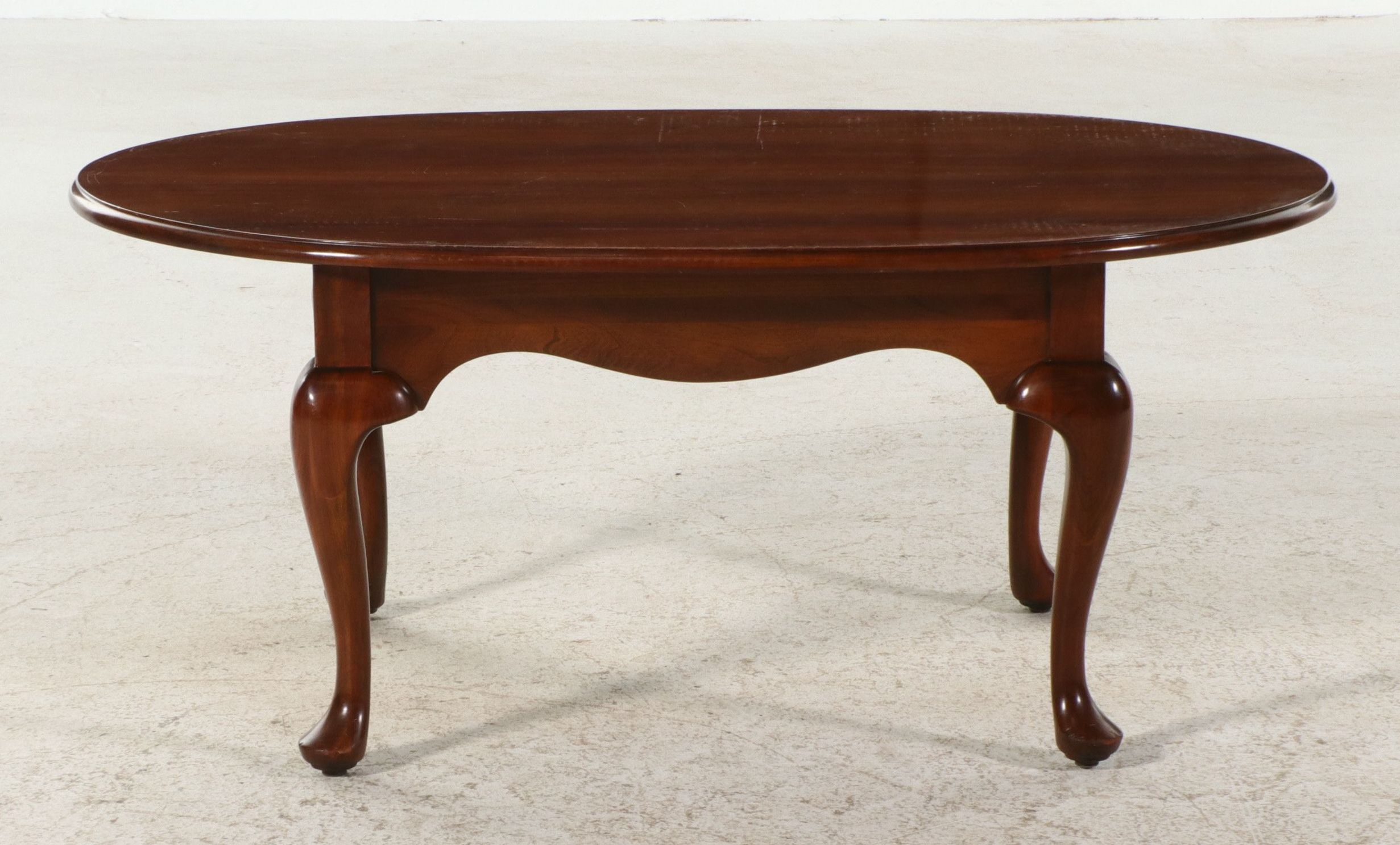 Harden Solid Cherry Queen Anne Style Oval Coffee Table, Late 20th Century
