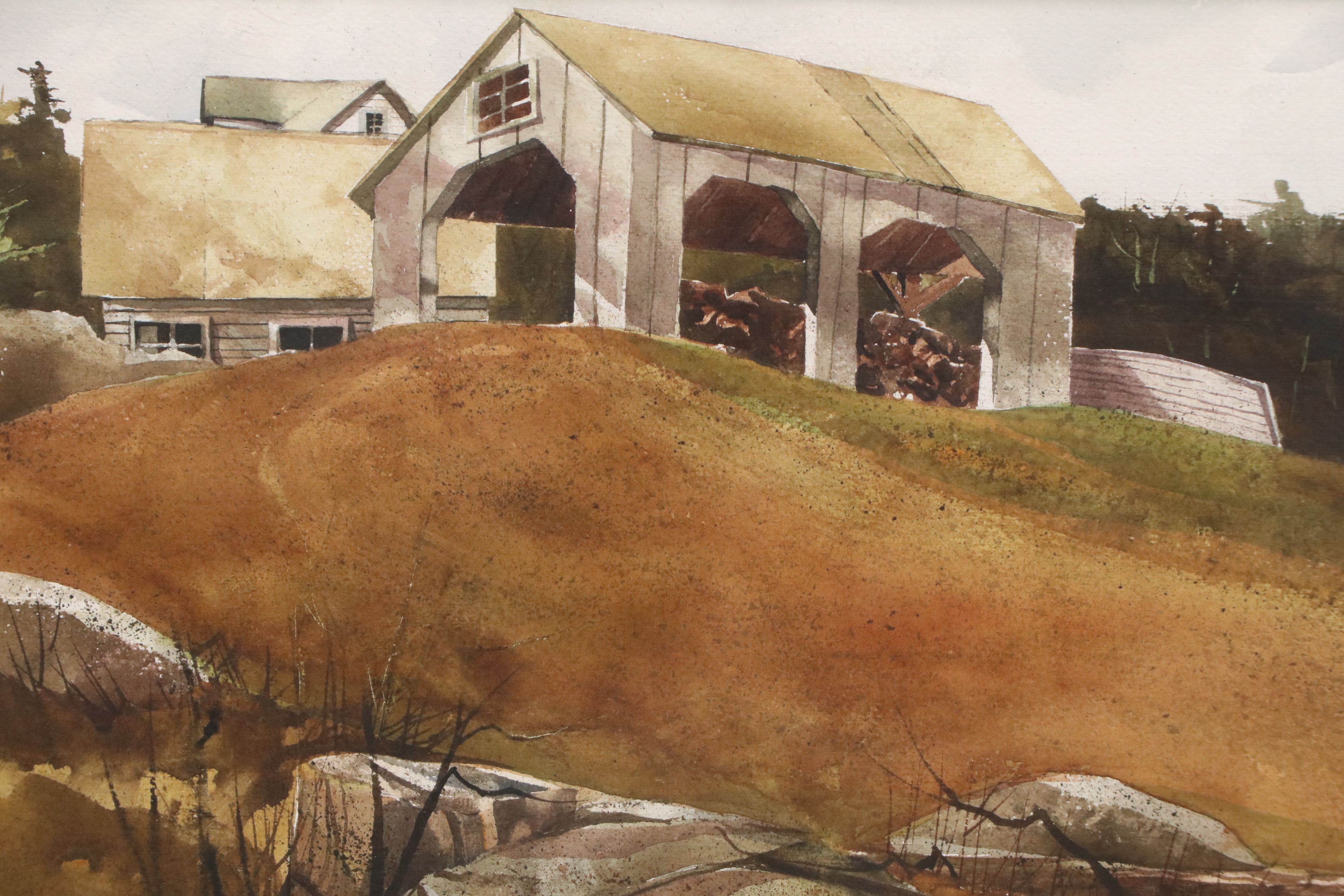 Jerry Kalback Watercolor Painting of Farm Landscape, Mid to Late 20th Century
