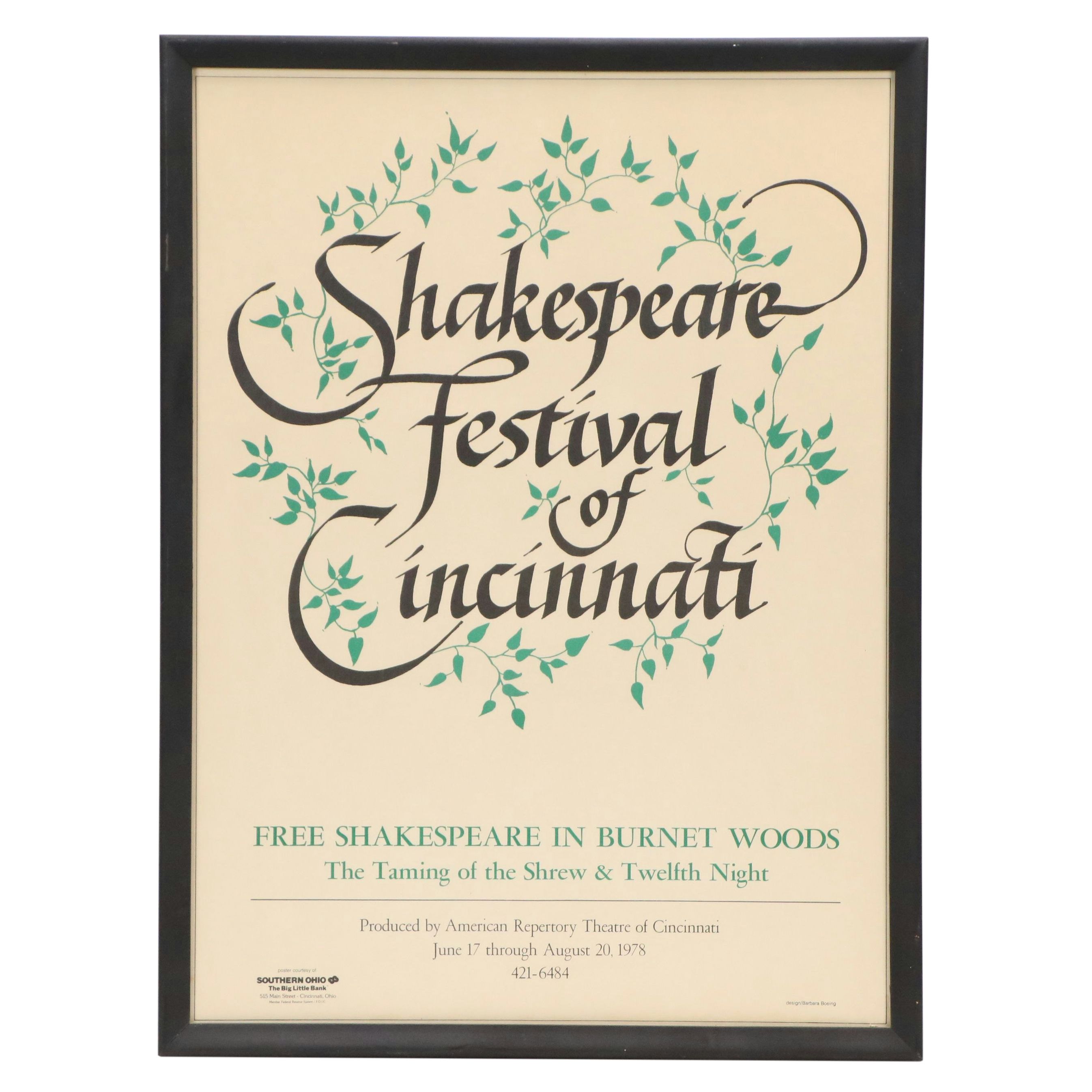 After Barbara Boeing Lithograph Poster "Shakespeare Festival Cincinnati," 1978