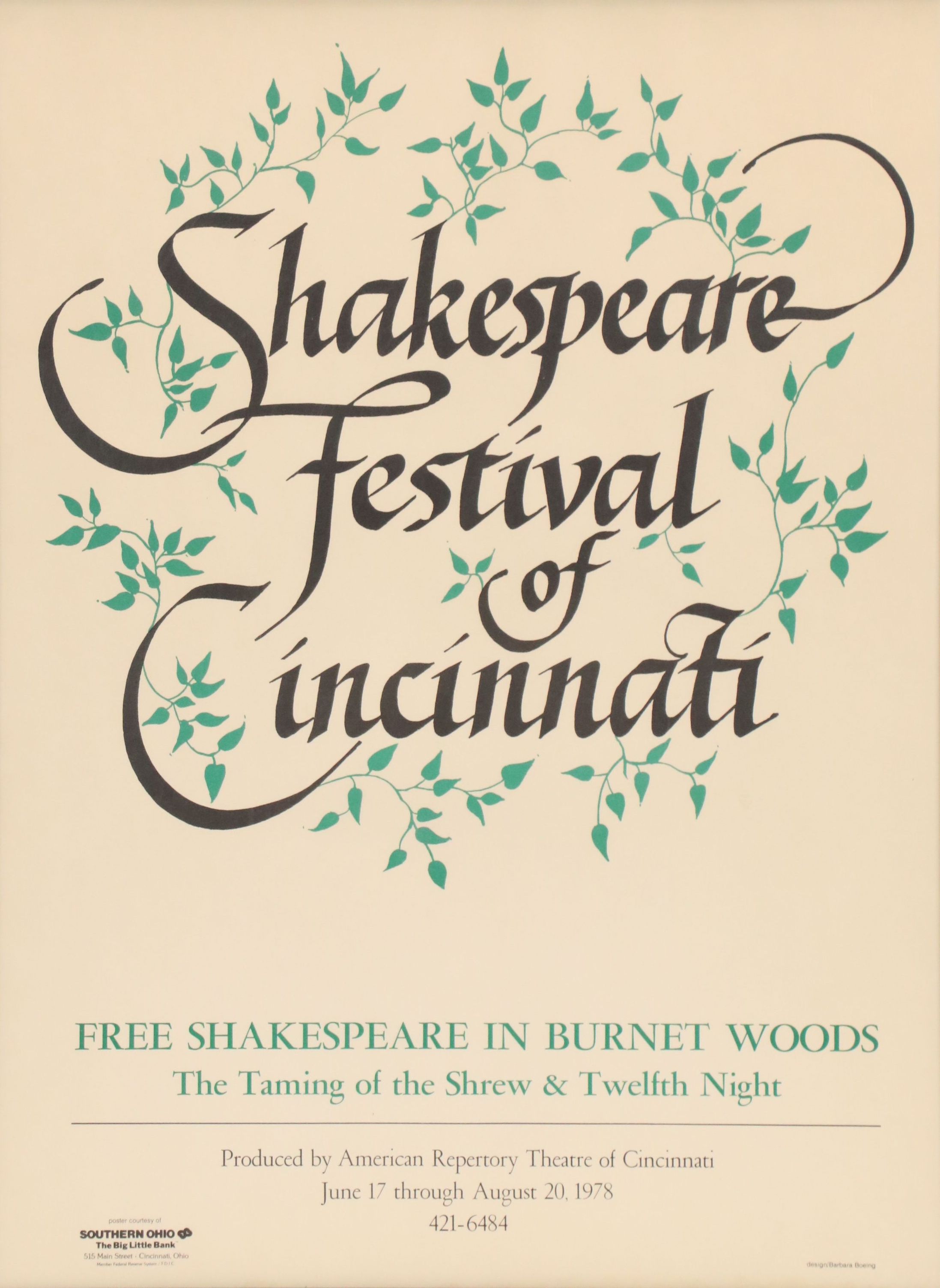 After Barbara Boeing Lithograph Poster "Shakespeare Festival Cincinnati," 1978