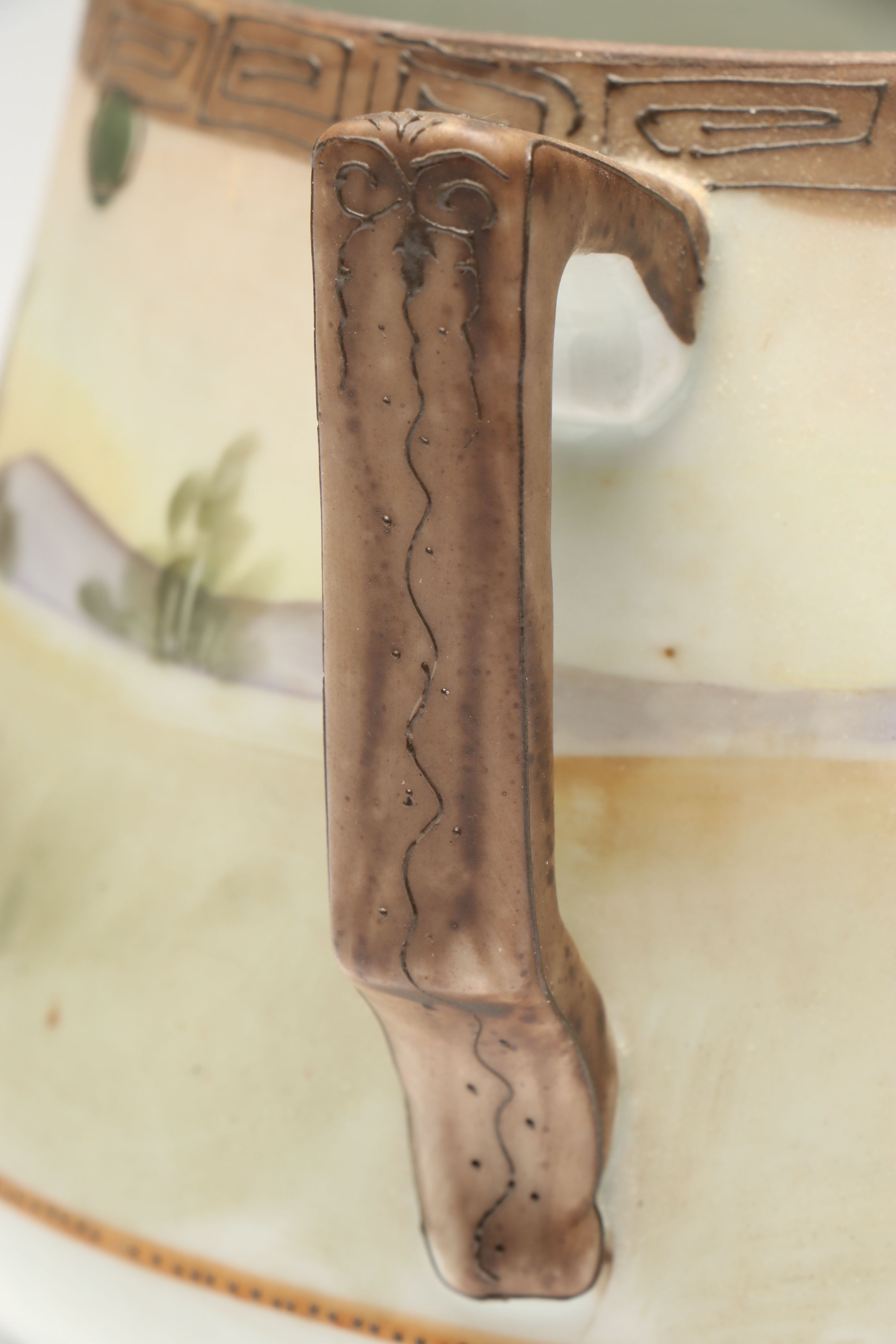 Japanese Export Hand-Painted Porcelain Landscape Pitcher, Early 20th Century