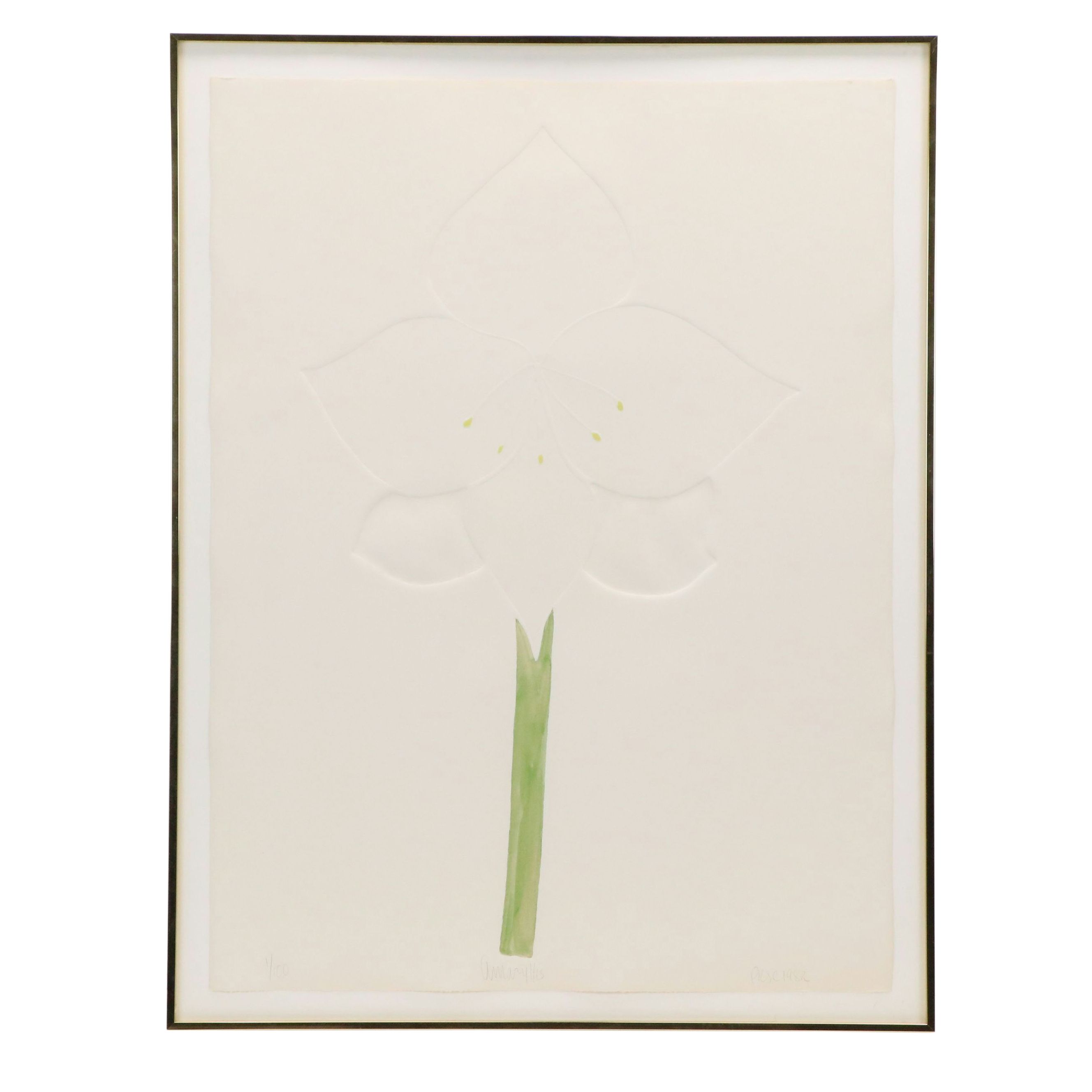 Signed Watercolor on Intaglio Print "Amaryllis," 1982