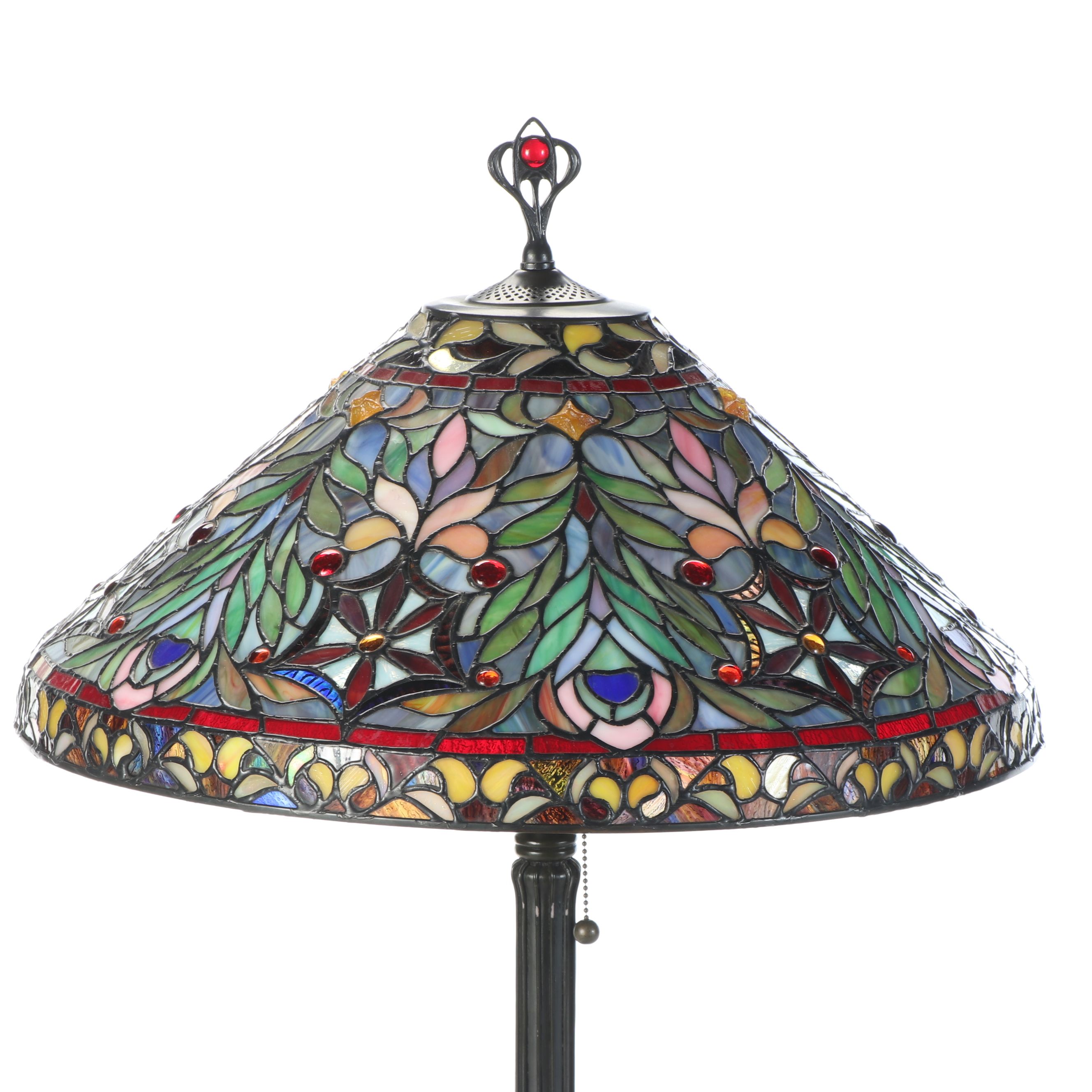 Art Nouveau Inspired Glass Shade Double-Socket Table Lamp