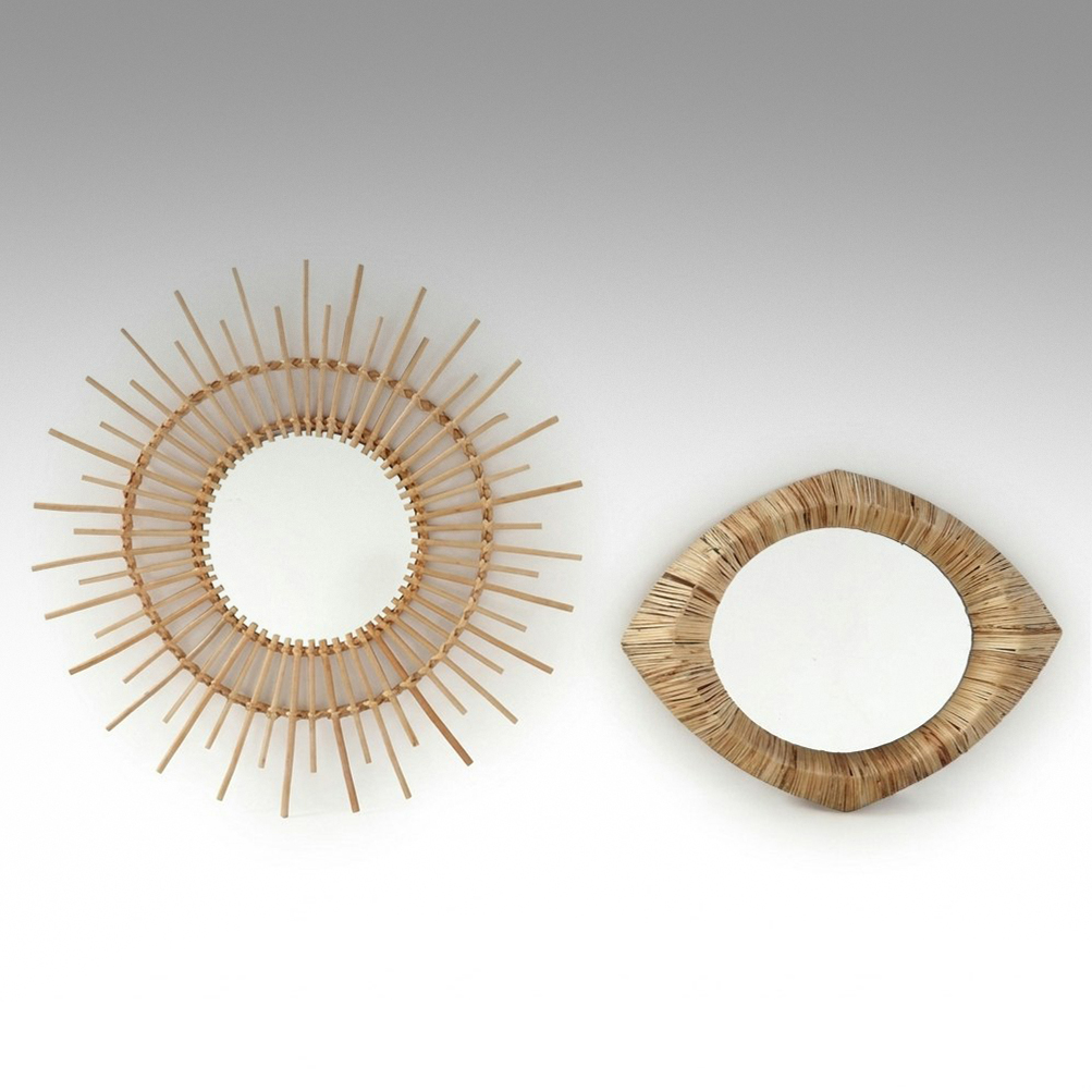 Rattan Sunburst and Other Wall Mirror