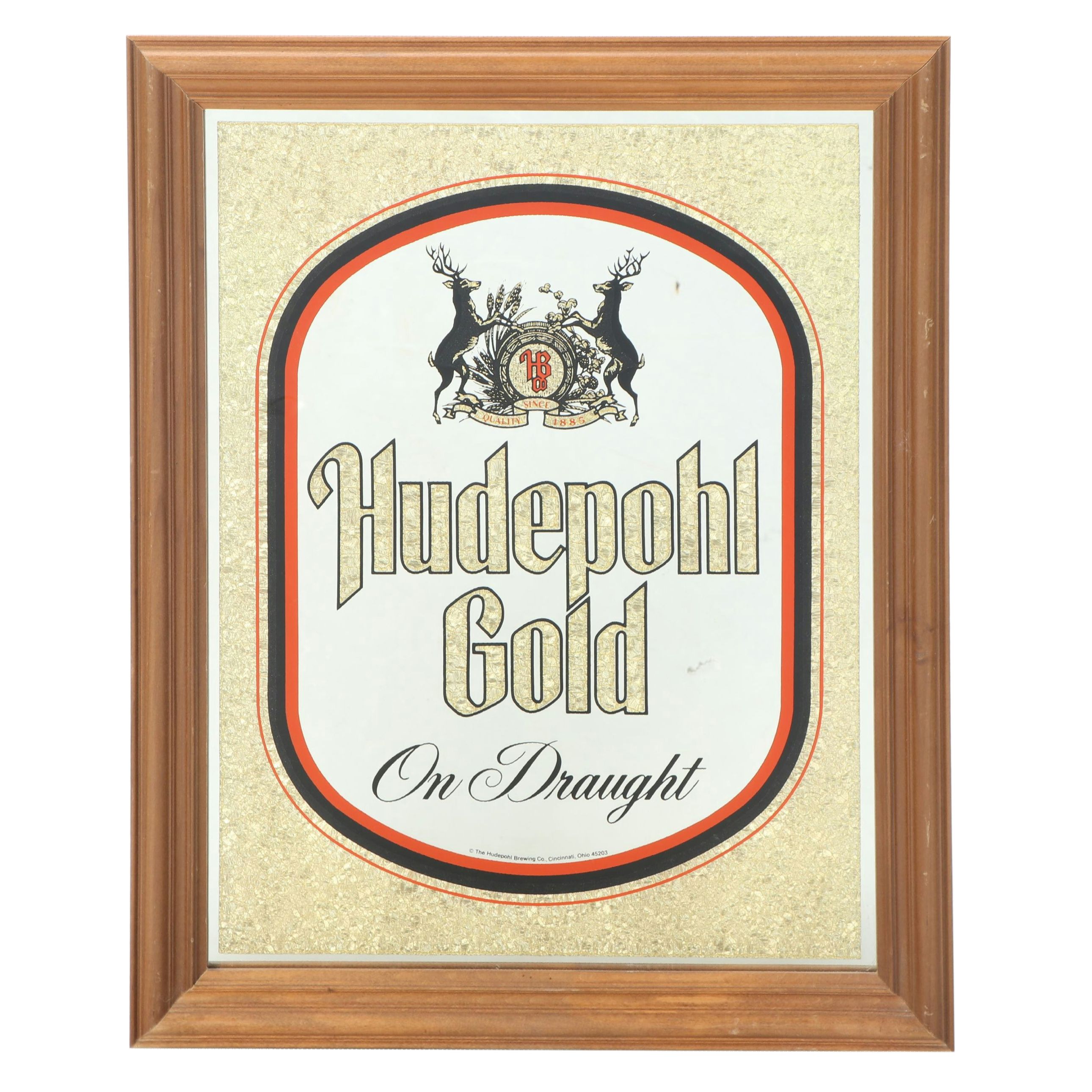 Hudepohl Gold "On Draught" Mirrored Advertising Sign