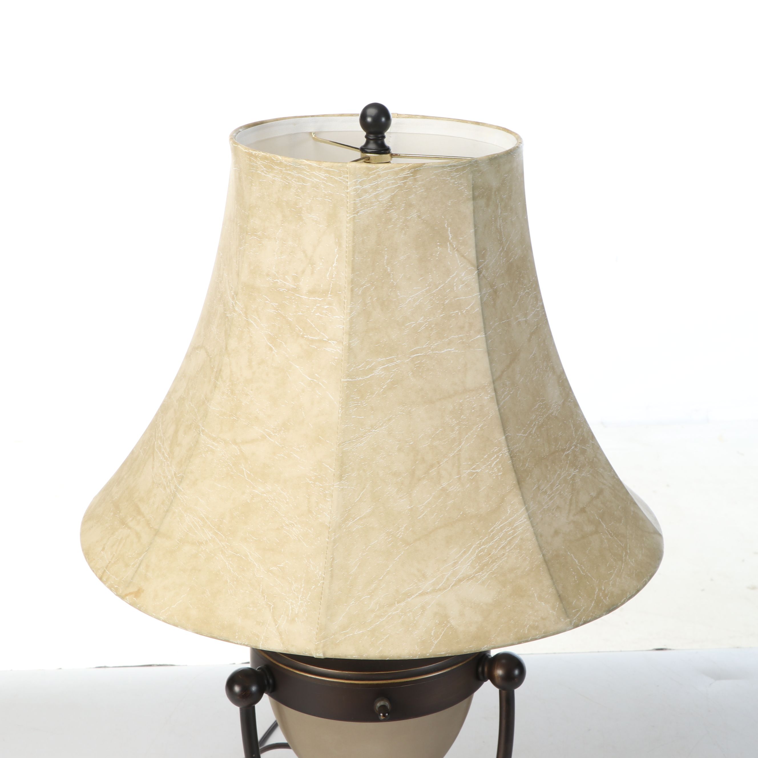 Oil Rubbed Bronze and Satin Glass Table Lamp with Faux Hide Bell Shade
