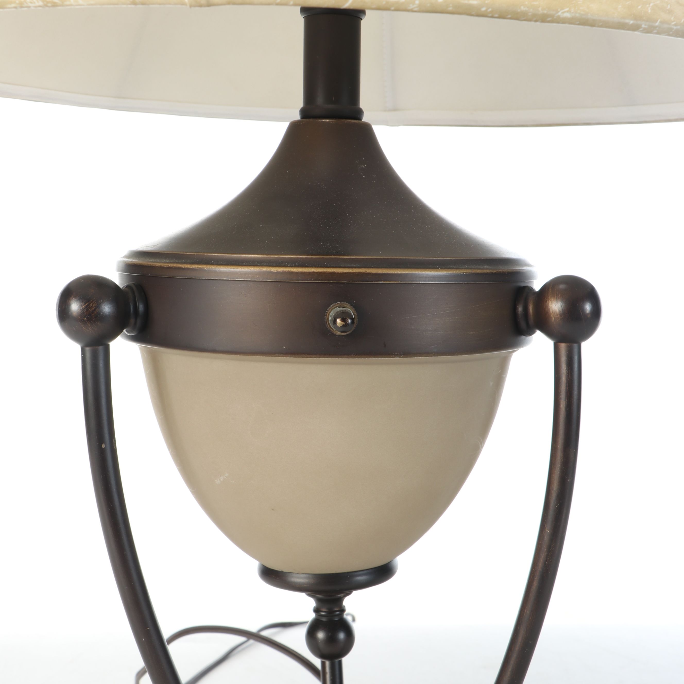 Oil Rubbed Bronze and Satin Glass Table Lamp with Faux Hide Bell Shade