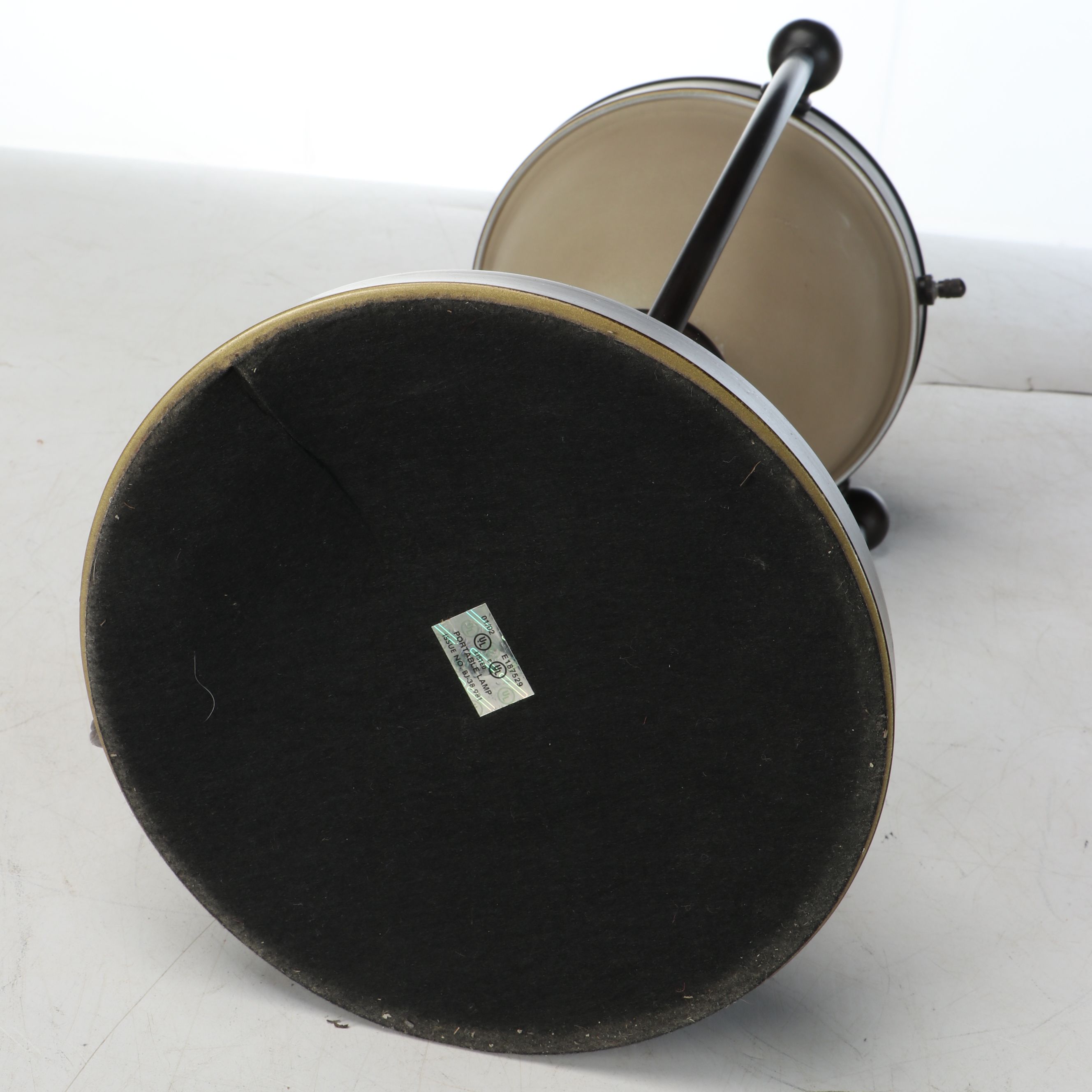 Oil Rubbed Bronze and Satin Glass Table Lamp with Faux Hide Bell Shade