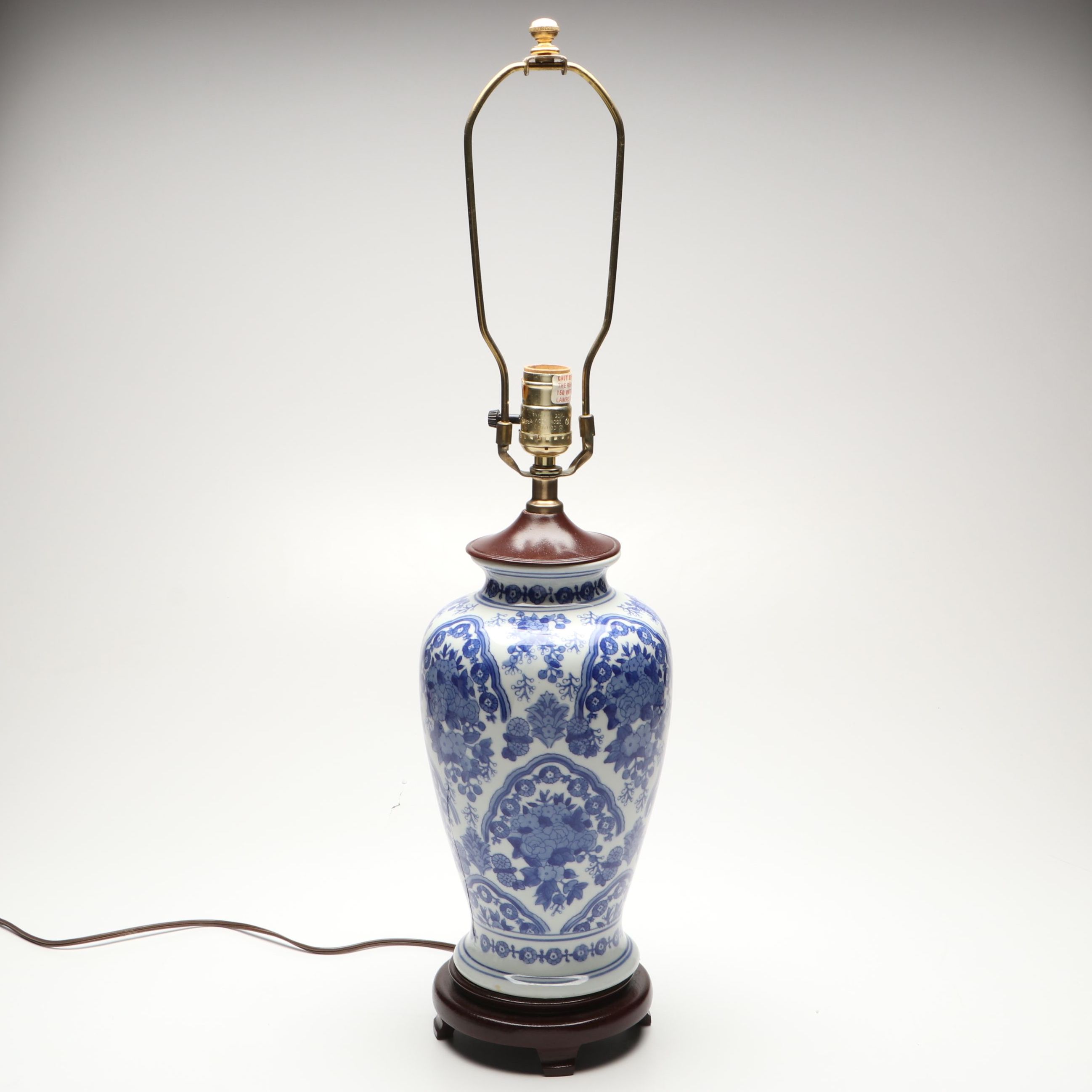 Chinese Style Floral Blue and White Porcelain Table Lamp on Resin Base