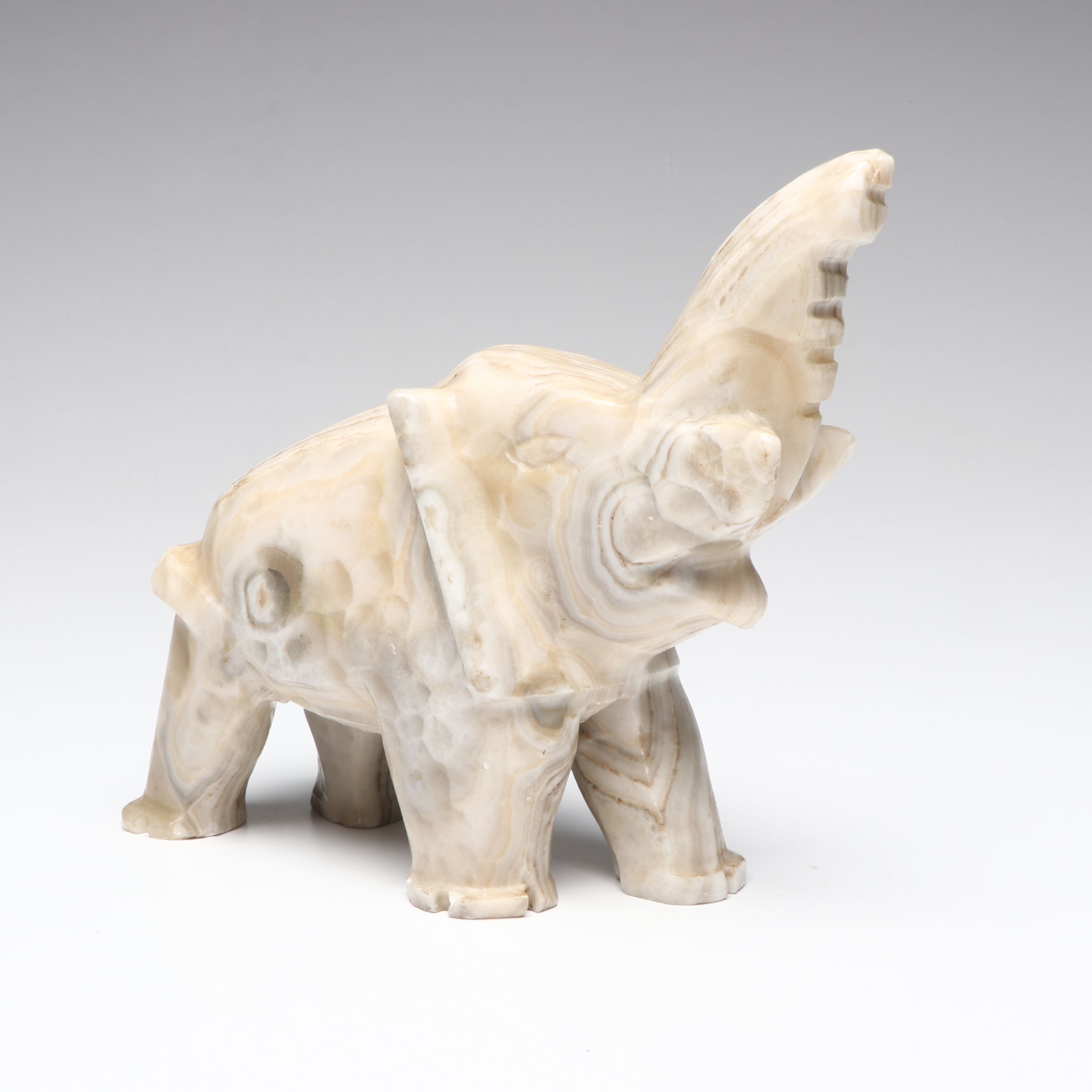 Hand-Carved Calcite Marble Elephant