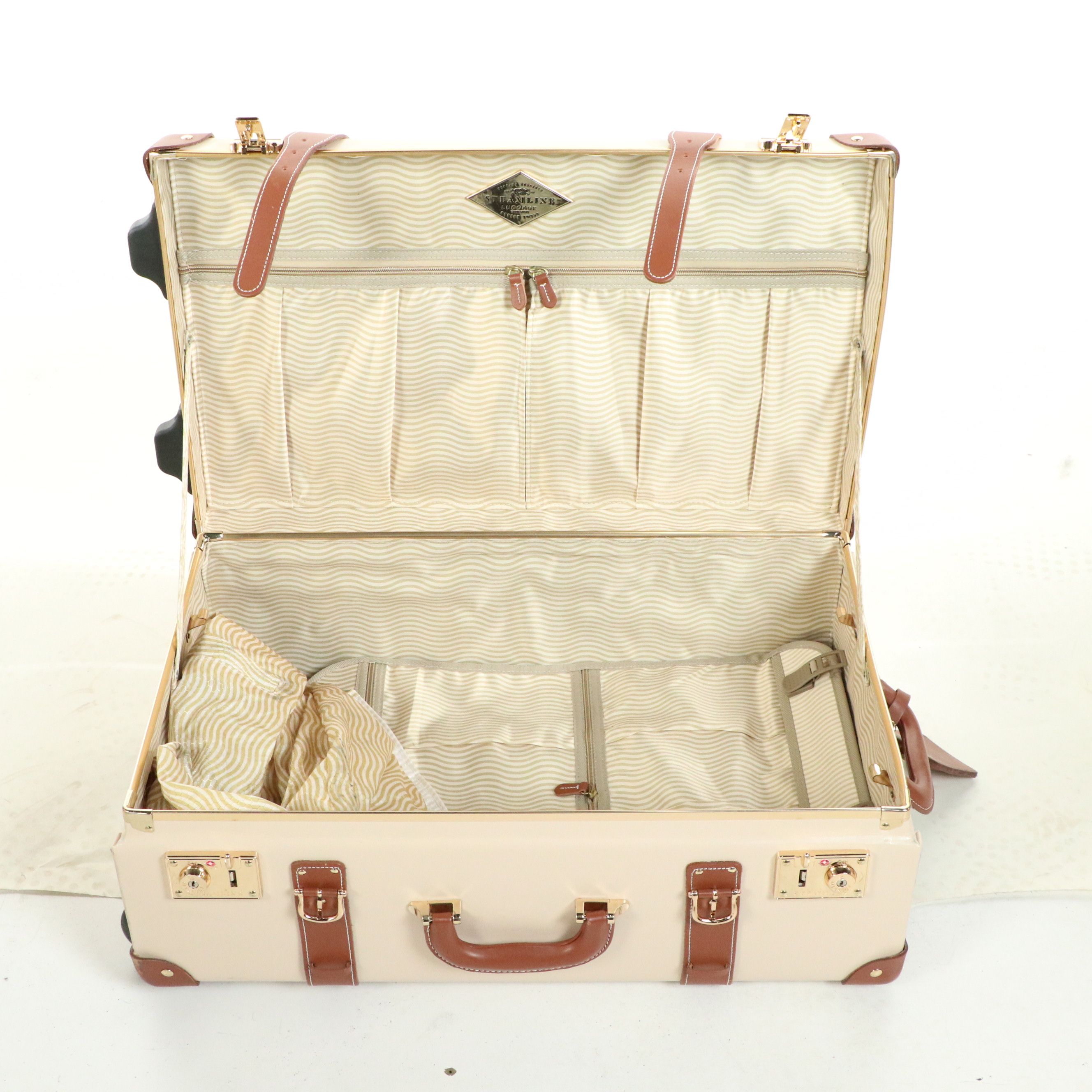 Steamline "The Diplomat" Five-Piece Trunk Luggage Set in Cream and Brown Leather