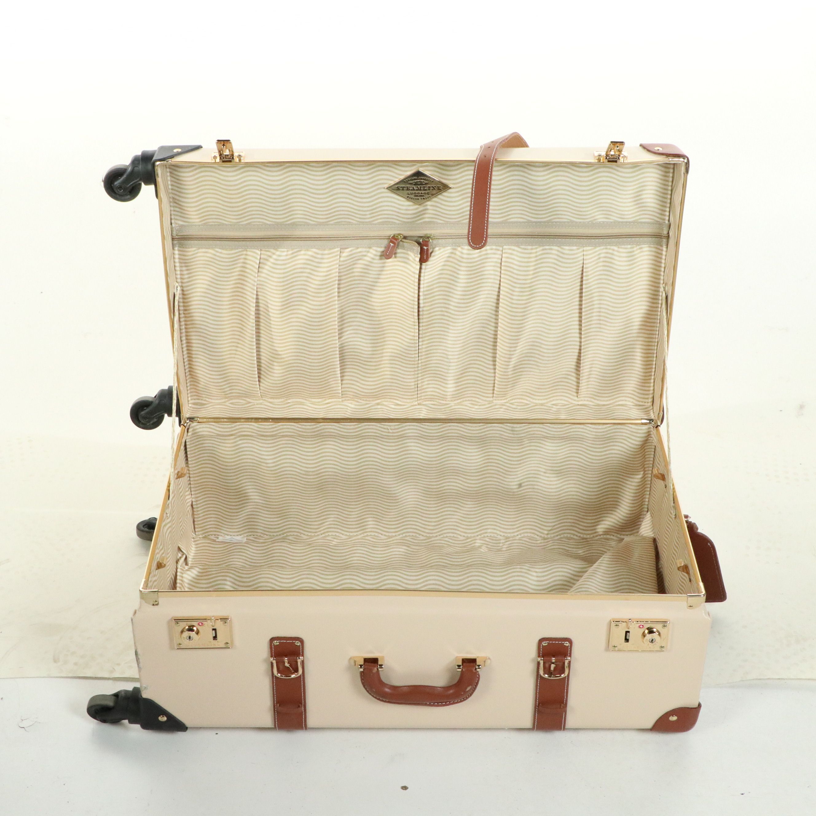 Steamline "The Diplomat" Five-Piece Trunk Luggage Set in Cream and Brown Leather