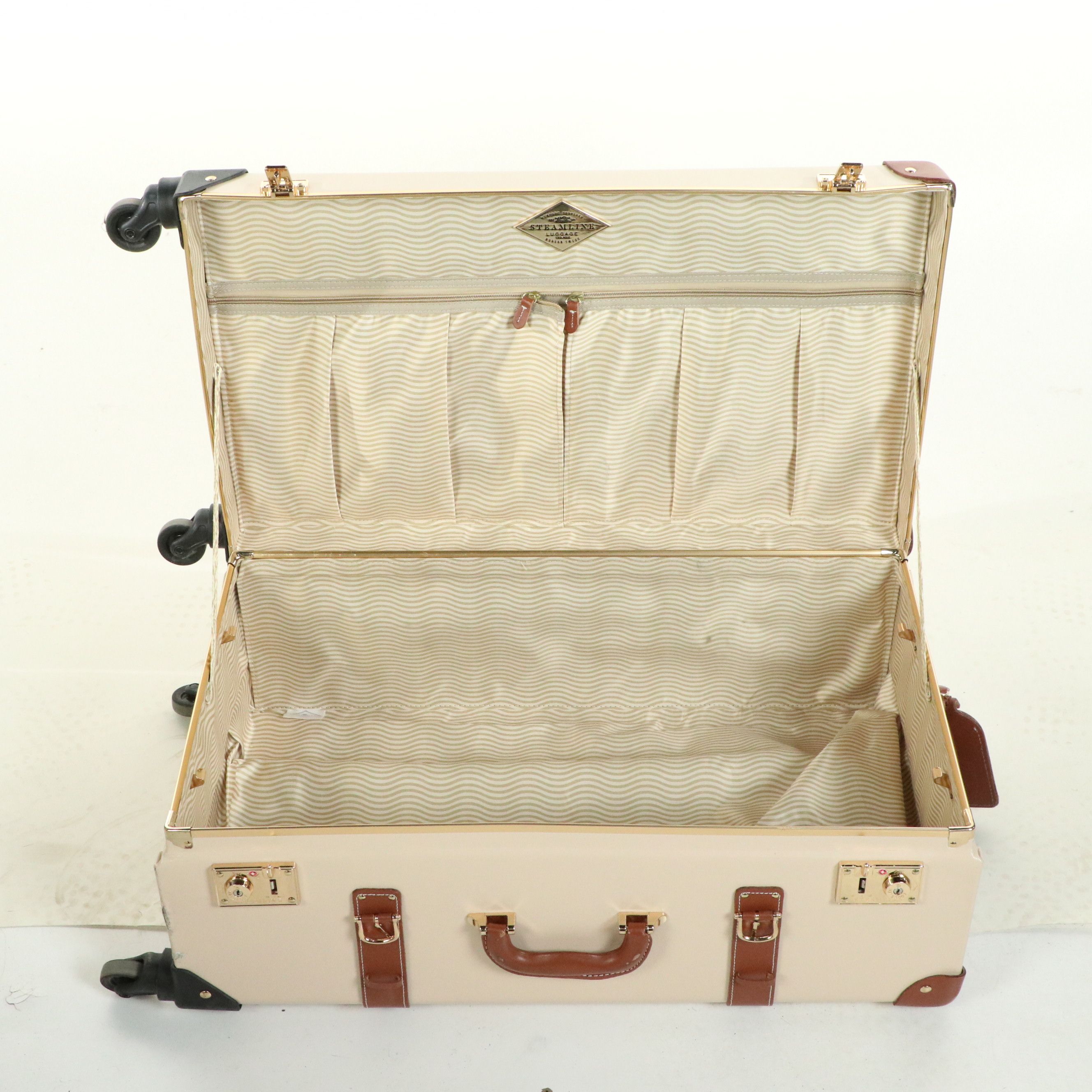 Steamline "The Diplomat" Five-Piece Trunk Luggage Set in Cream and Brown Leather