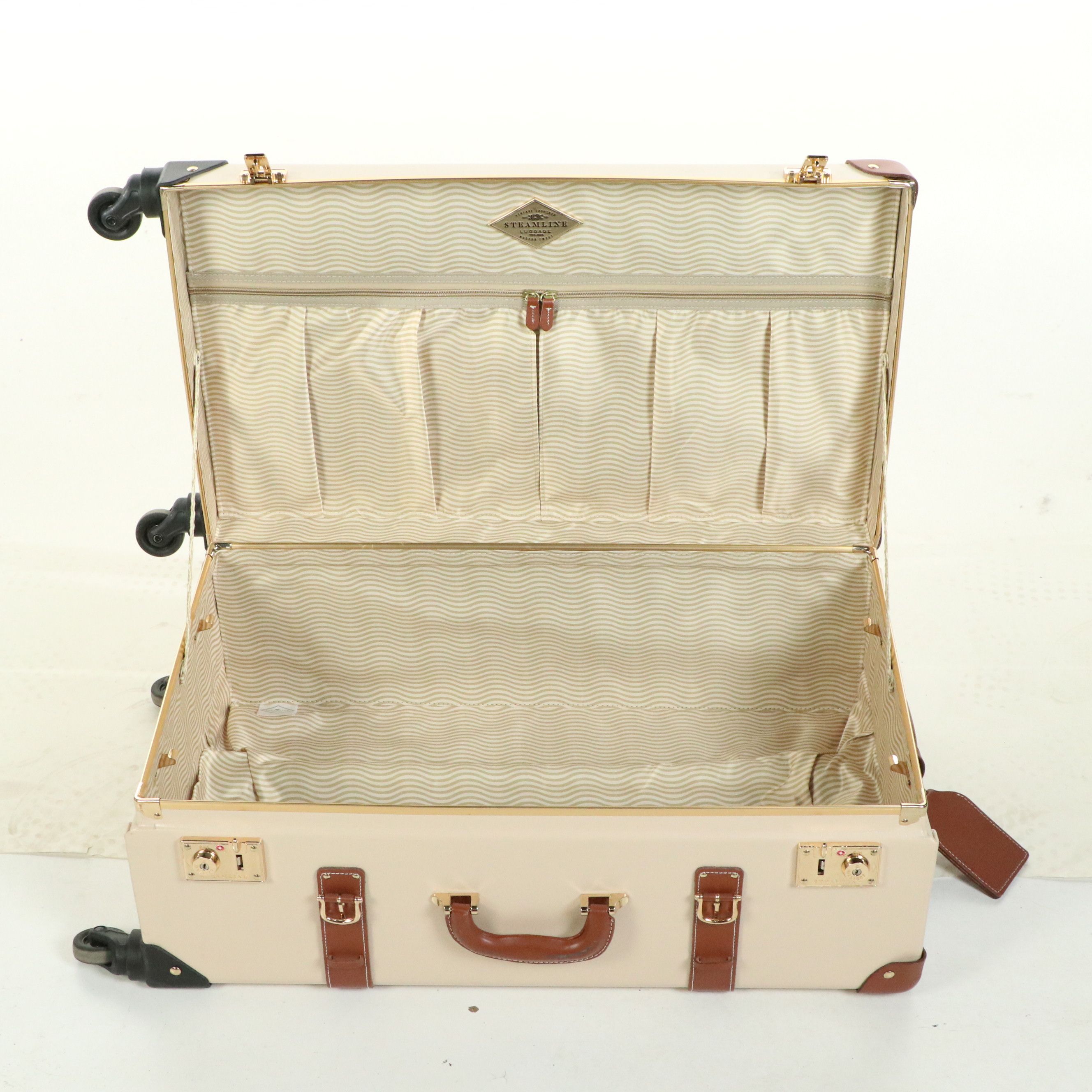 Steamline "The Diplomat" Five-Piece Trunk Luggage Set in Cream and Brown Leather