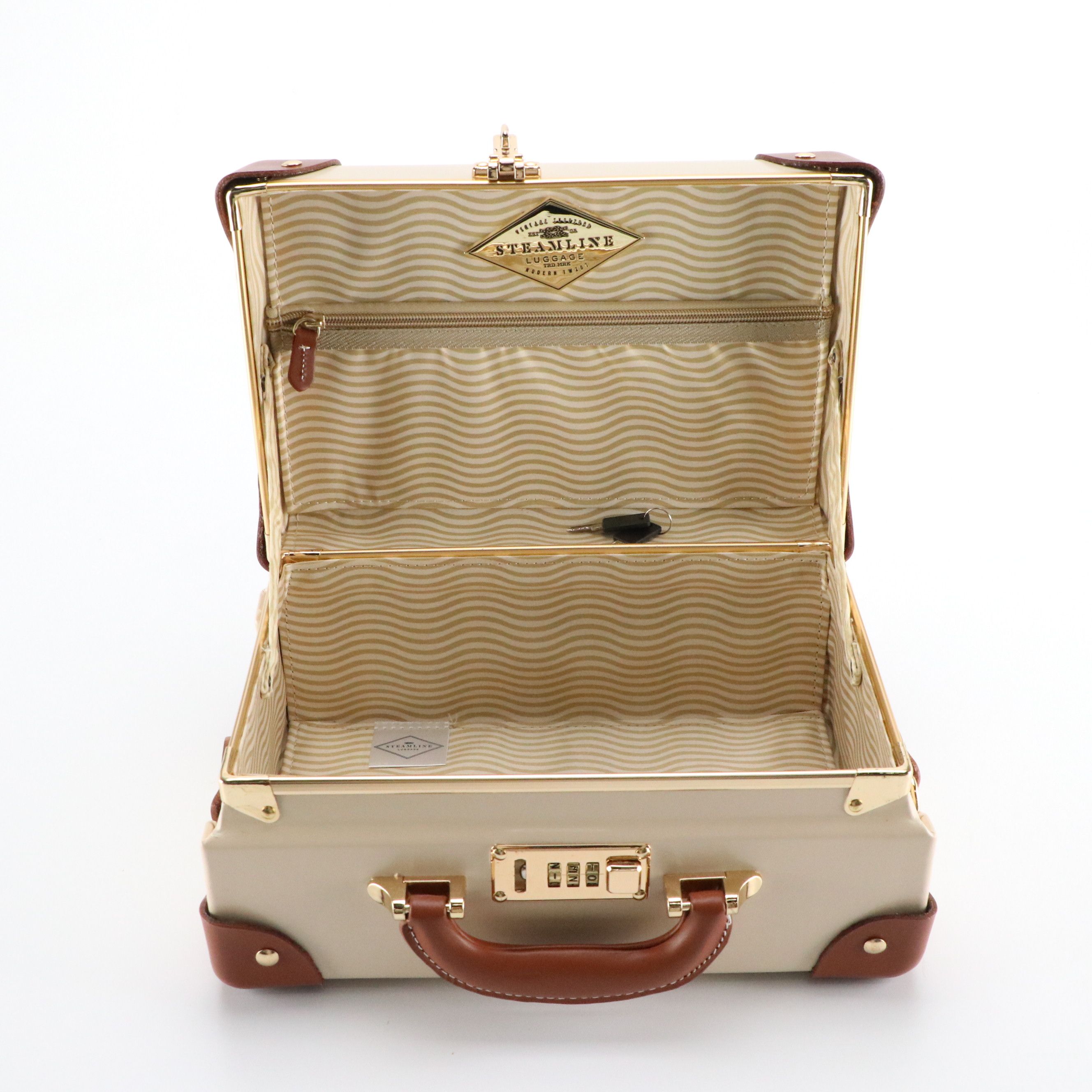 Steamline "The Diplomat" Five-Piece Trunk Luggage Set in Cream and Brown Leather