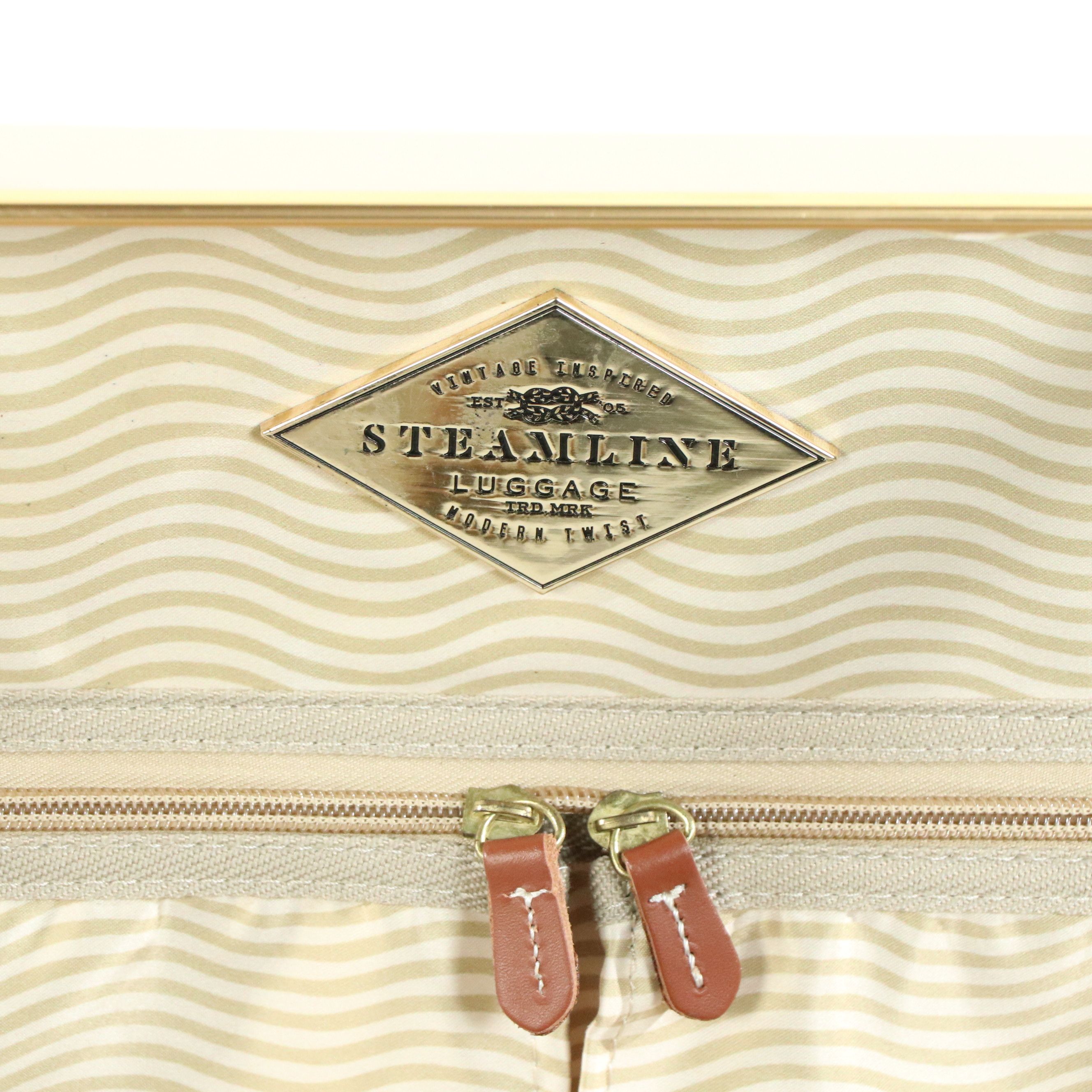 Steamline "The Diplomat" Five-Piece Trunk Luggage Set in Cream and Brown Leather