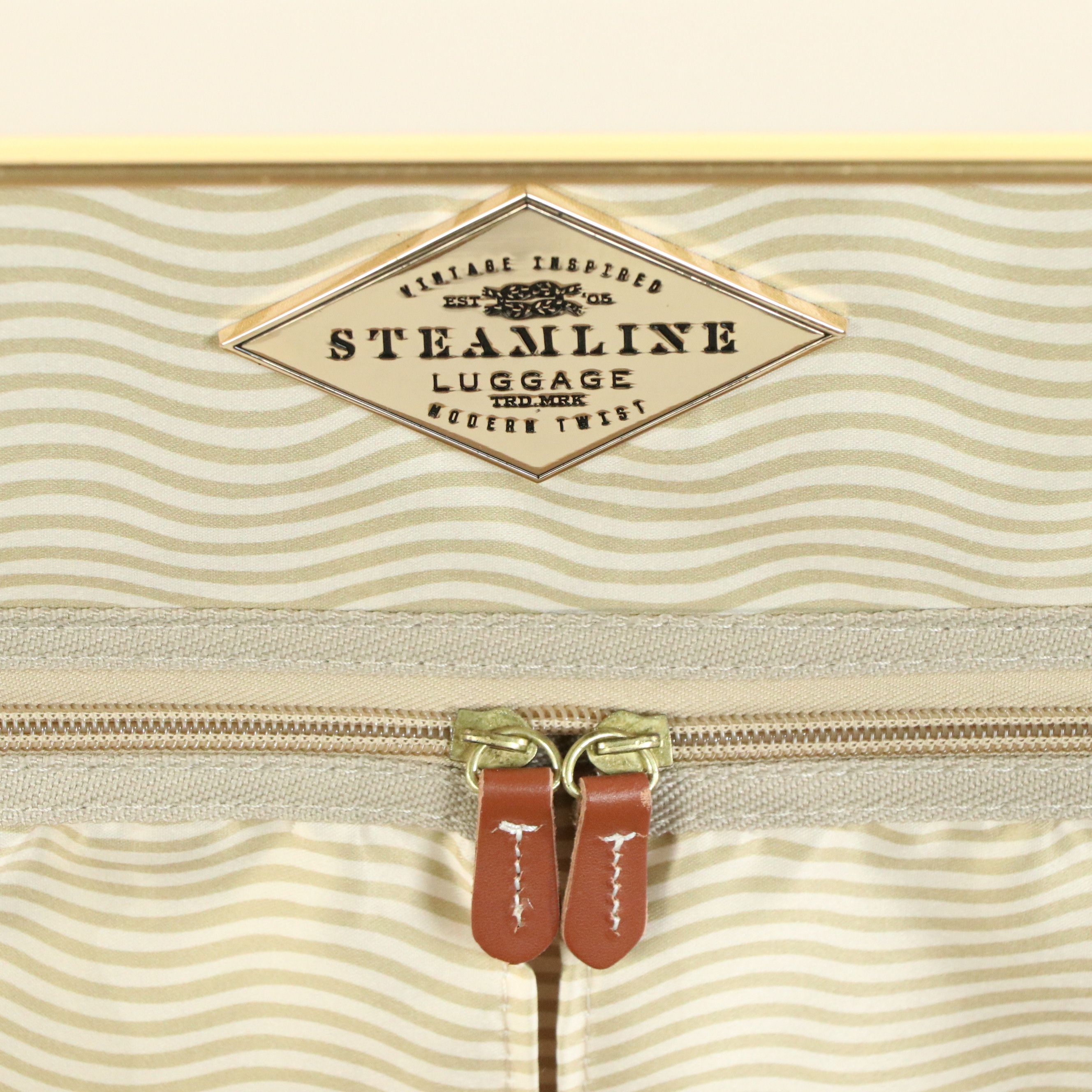 Steamline "The Diplomat" Five-Piece Trunk Luggage Set in Cream and Brown Leather