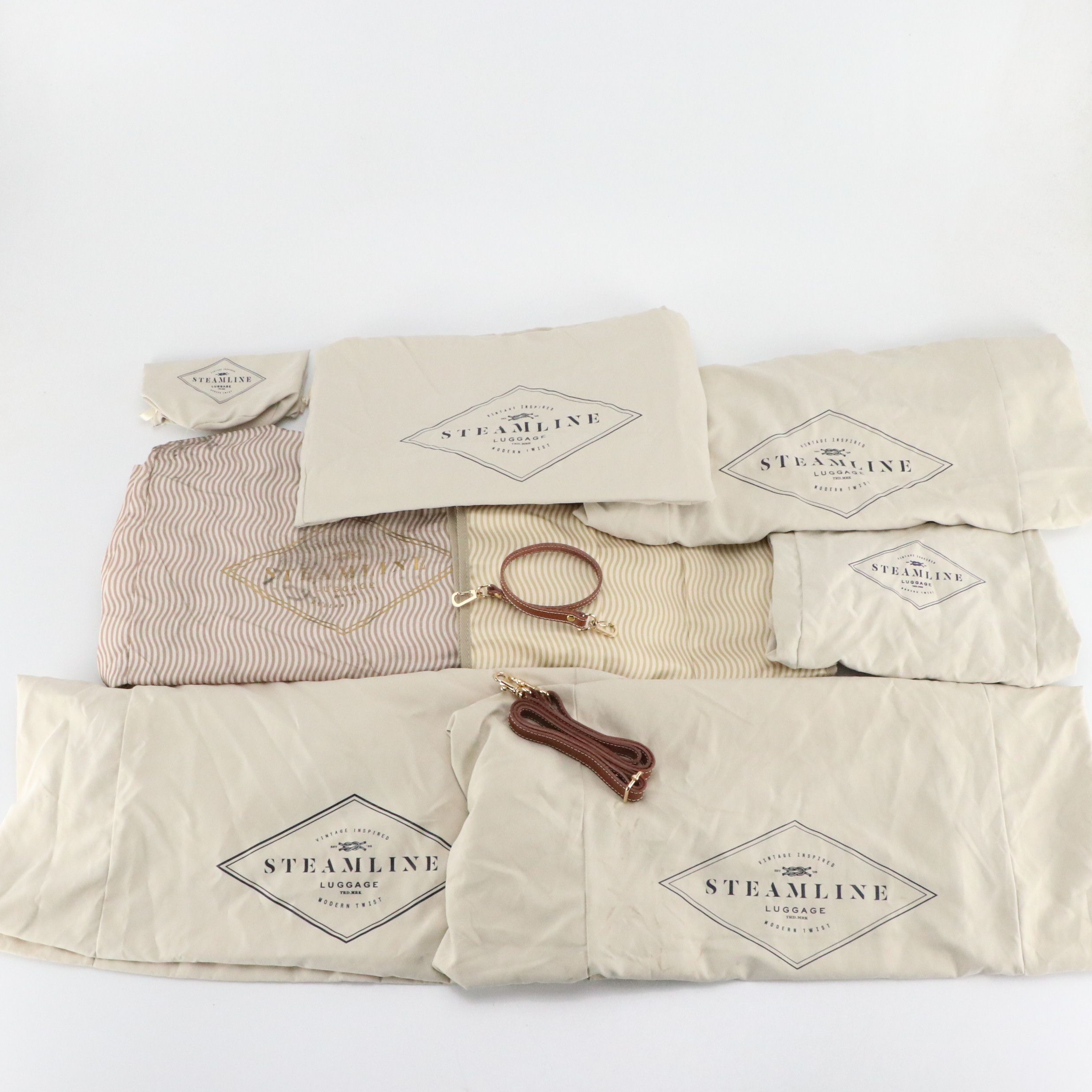 Steamline "The Diplomat" Five-Piece Trunk Luggage Set in Cream and Brown Leather