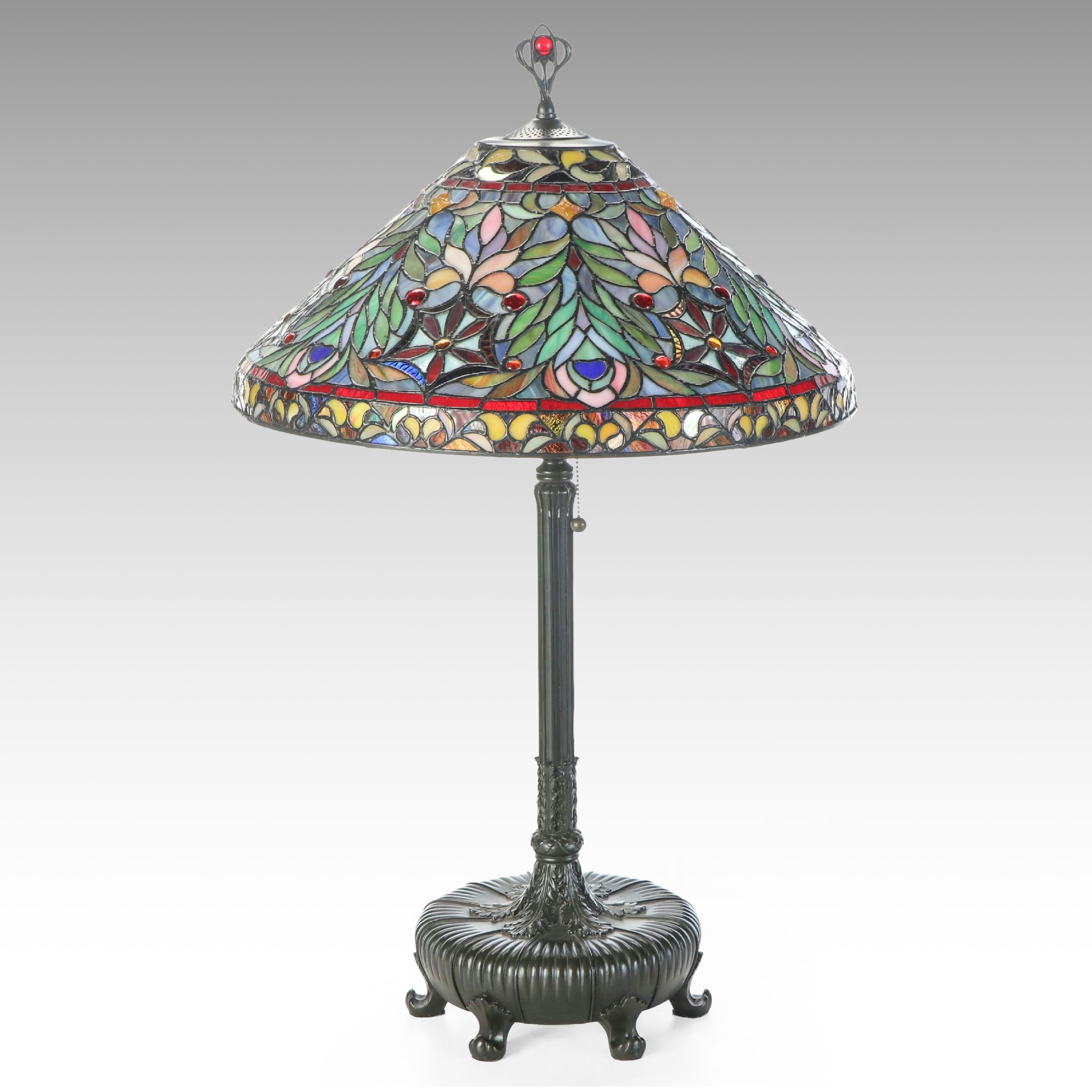 Art Nouveau Inspired Glass Shade Double-Socket Table Lamp