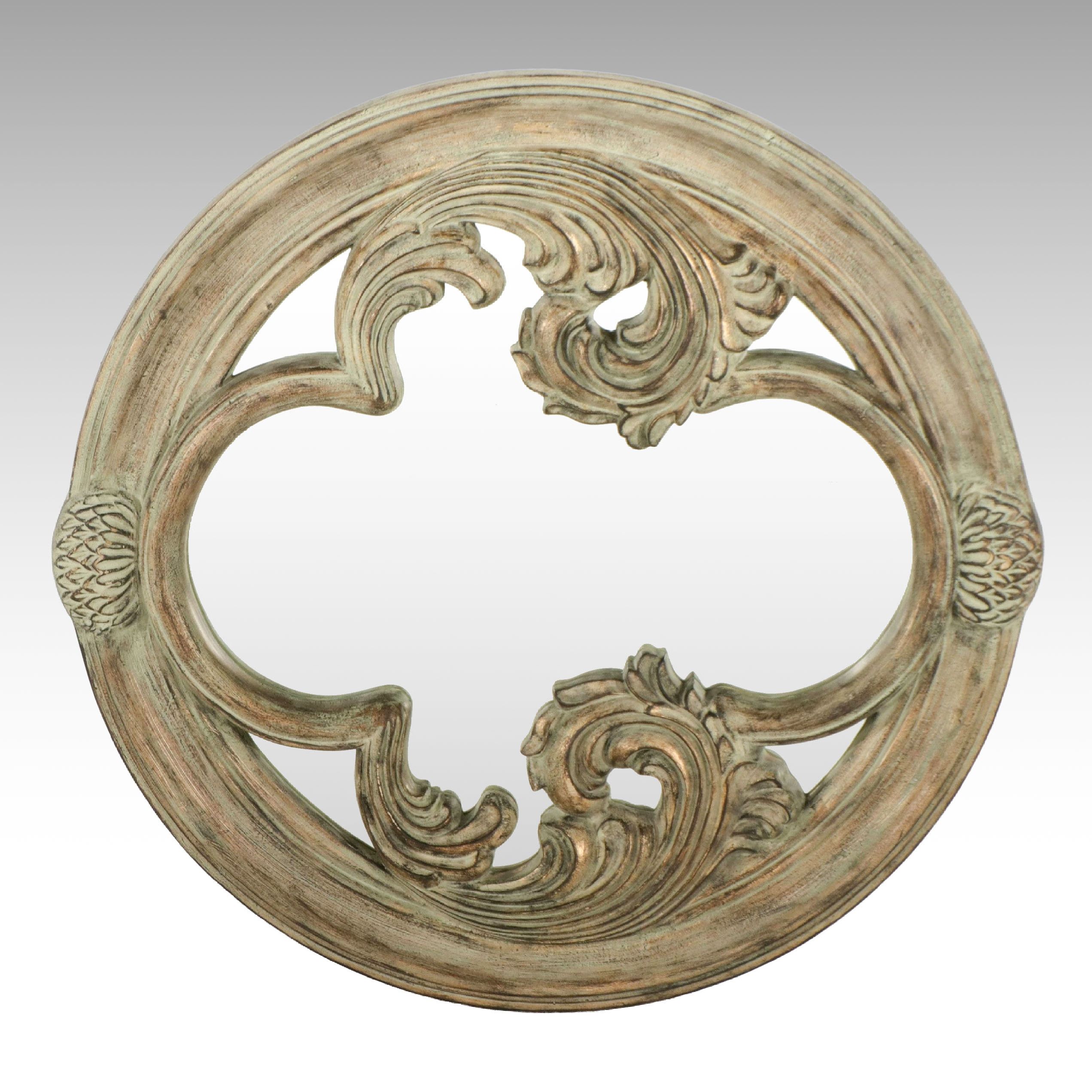 Rococo Revival Distressed Round Wall Mirror