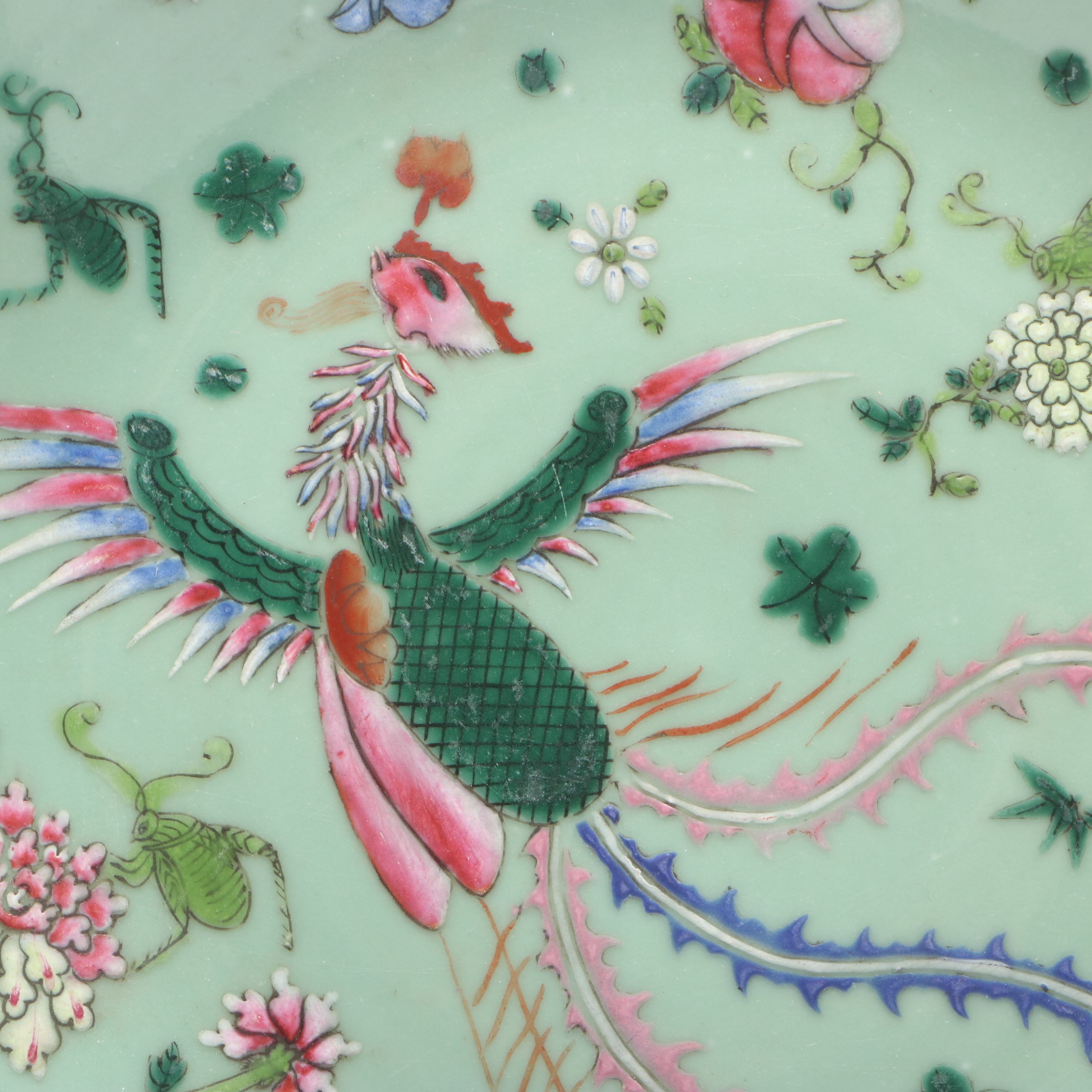 Pair of Chinese Export Porcelain Celadon Famille Rose Plates