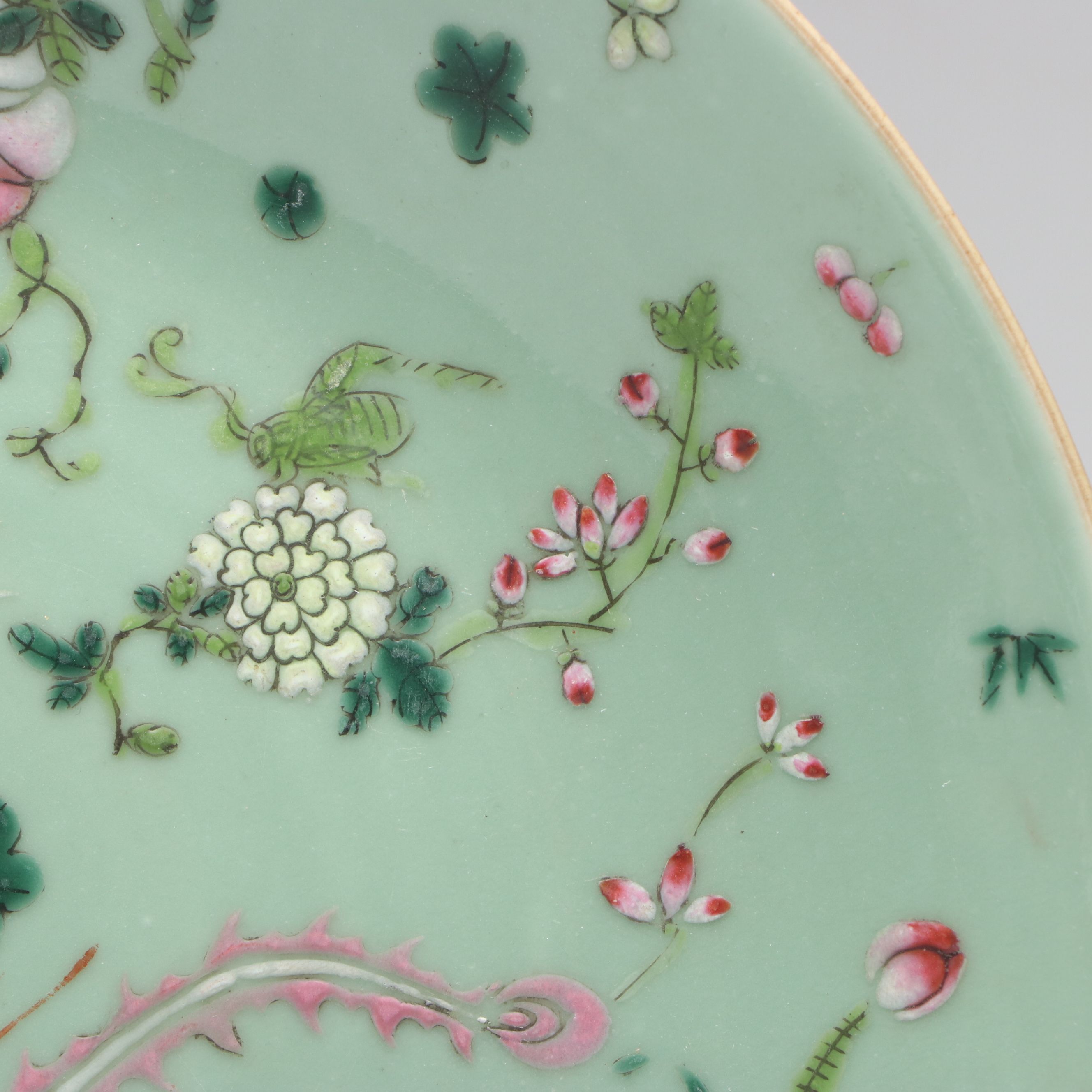 Pair of Chinese Export Porcelain Celadon Famille Rose Plates