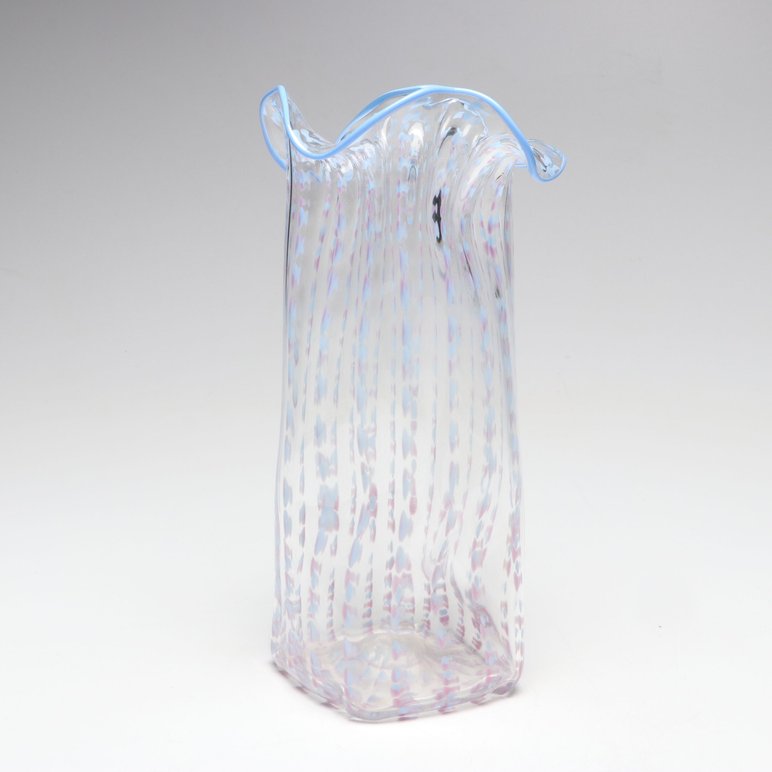 Murano Style "Fazzoletto" Tall Vase with Other Hand-Painted Glass Vase