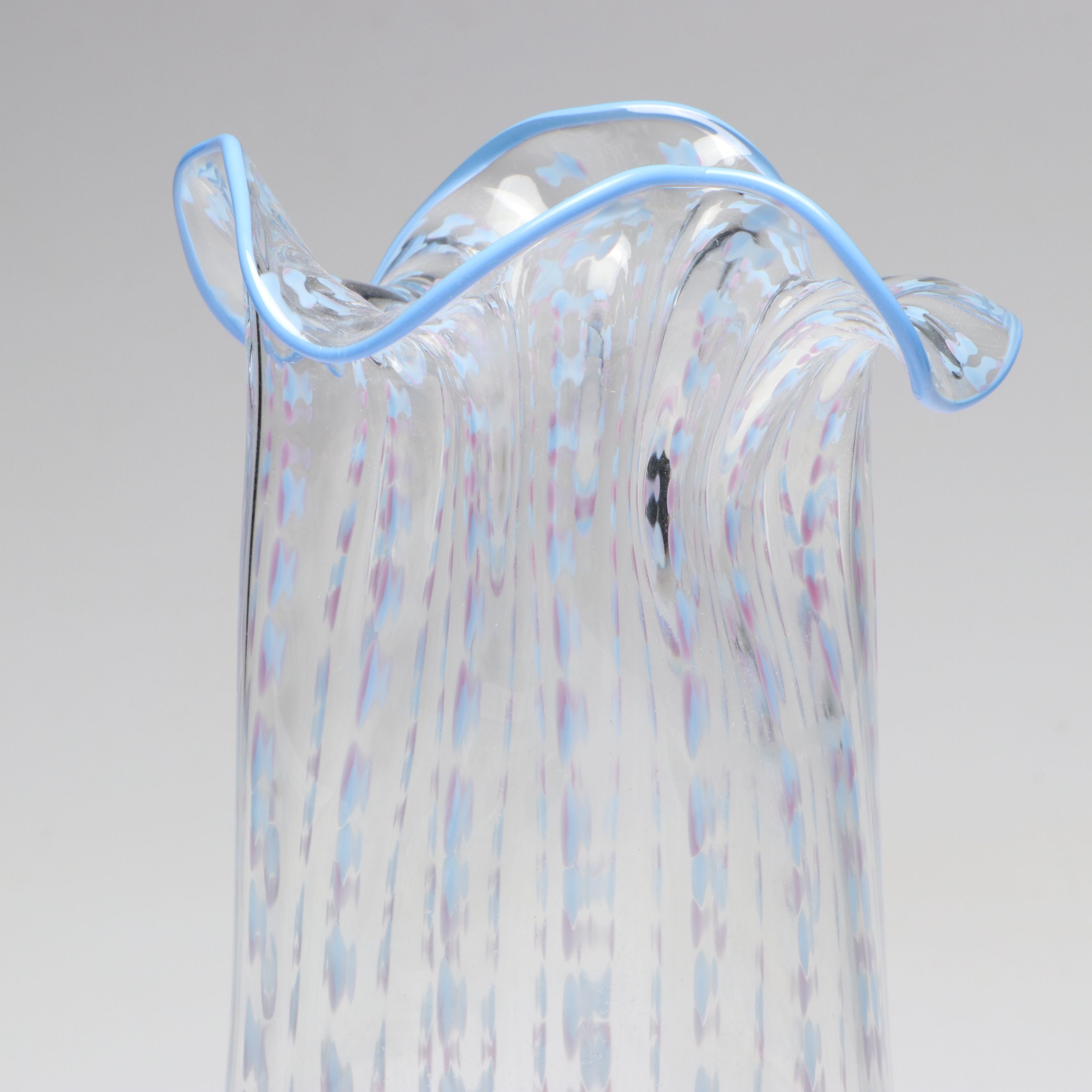 Murano Style "Fazzoletto" Tall Vase with Other Hand-Painted Glass Vase