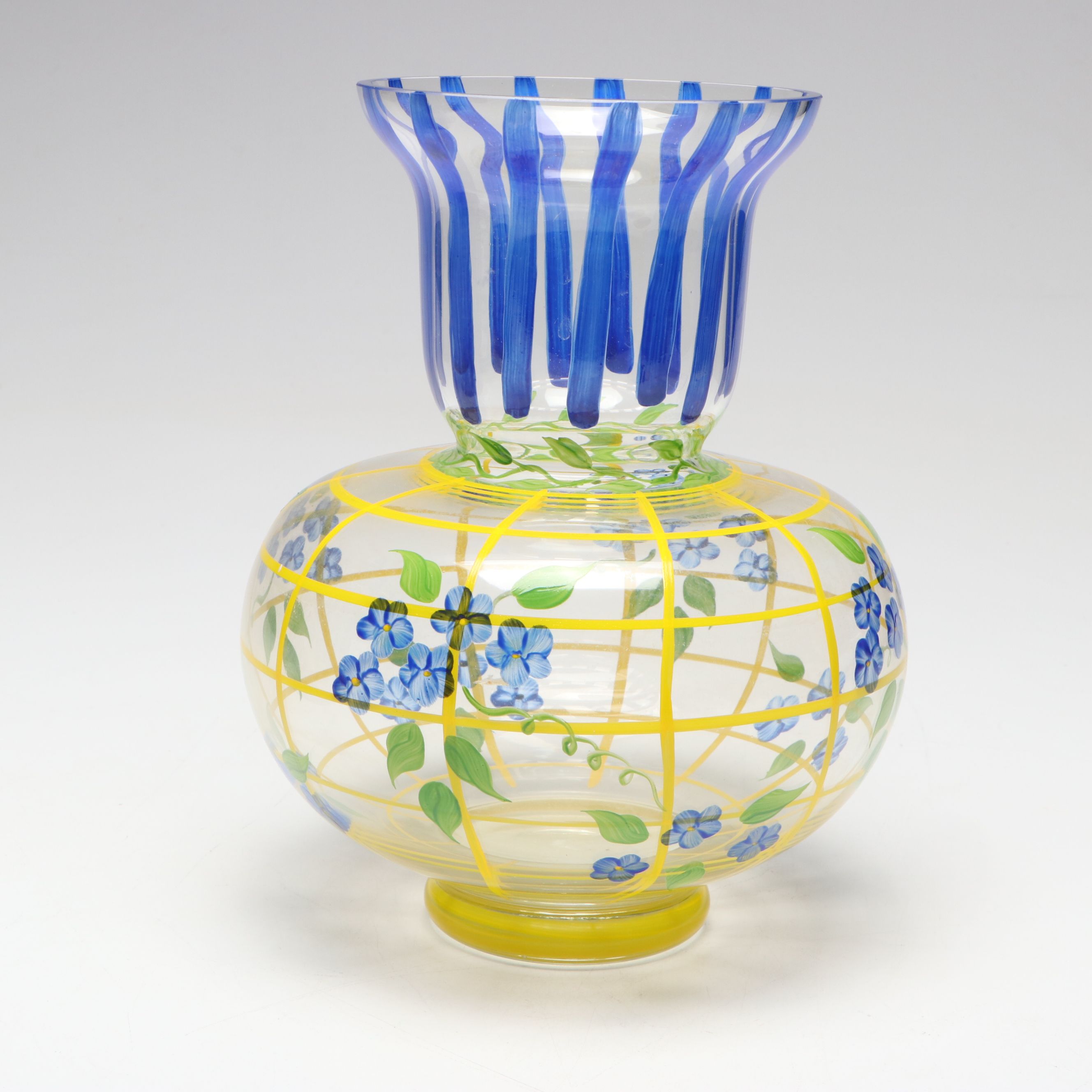 Murano Style "Fazzoletto" Tall Vase with Other Hand-Painted Glass Vase