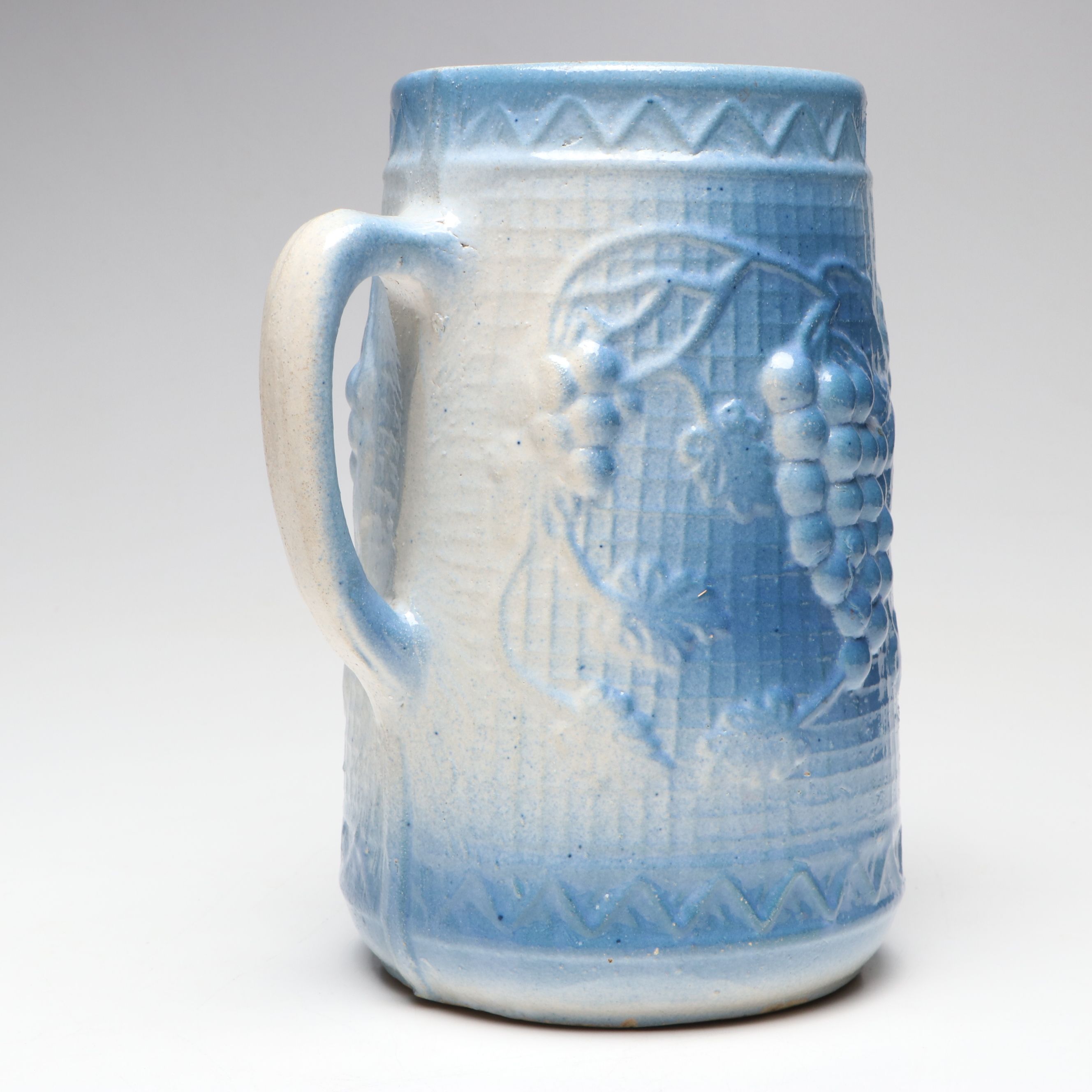 North Star "Grape and Trellis" Salt Glazed Stoneware Pitcher, 1890s