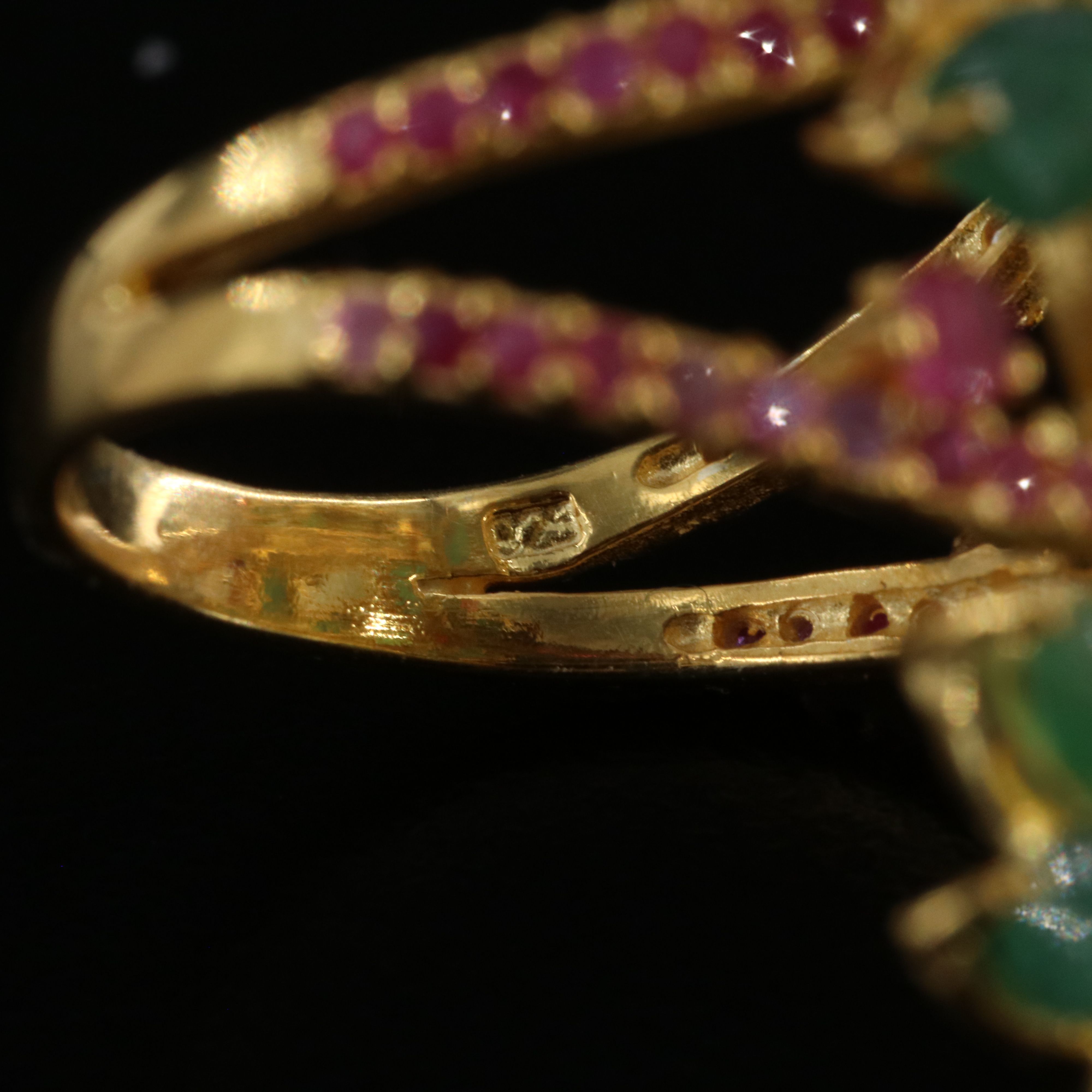 Sterling Emerald and Ruby Floral Bypass Ring