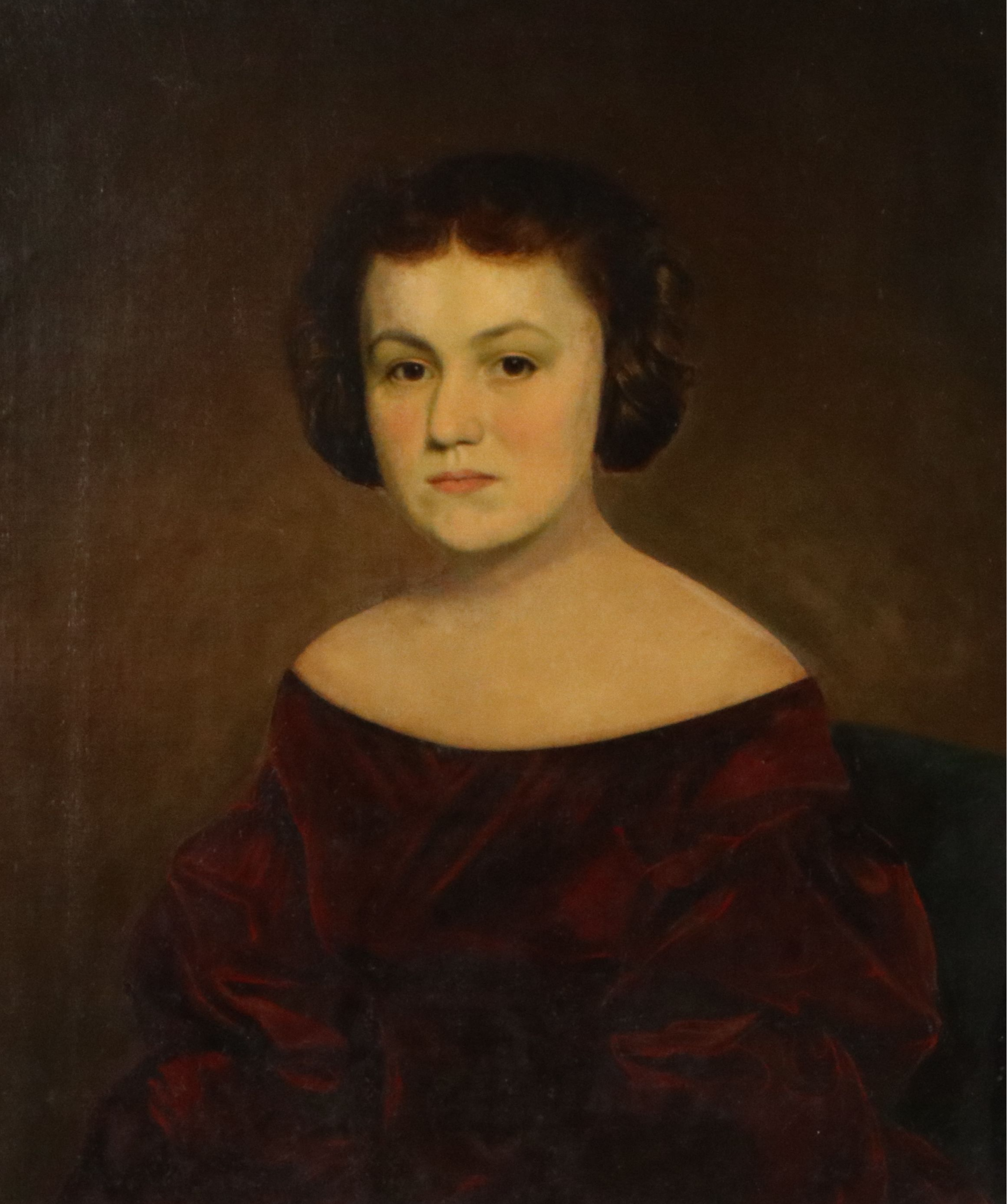 European School Oil Portrait of Young Woman, 19th Century