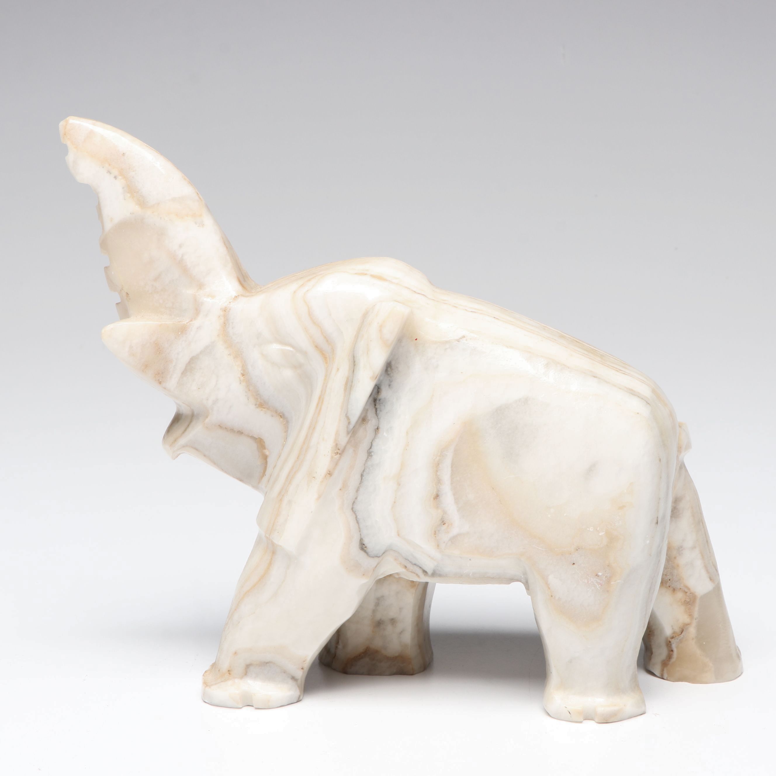 Hand-Carved Calcite Marble Elephant