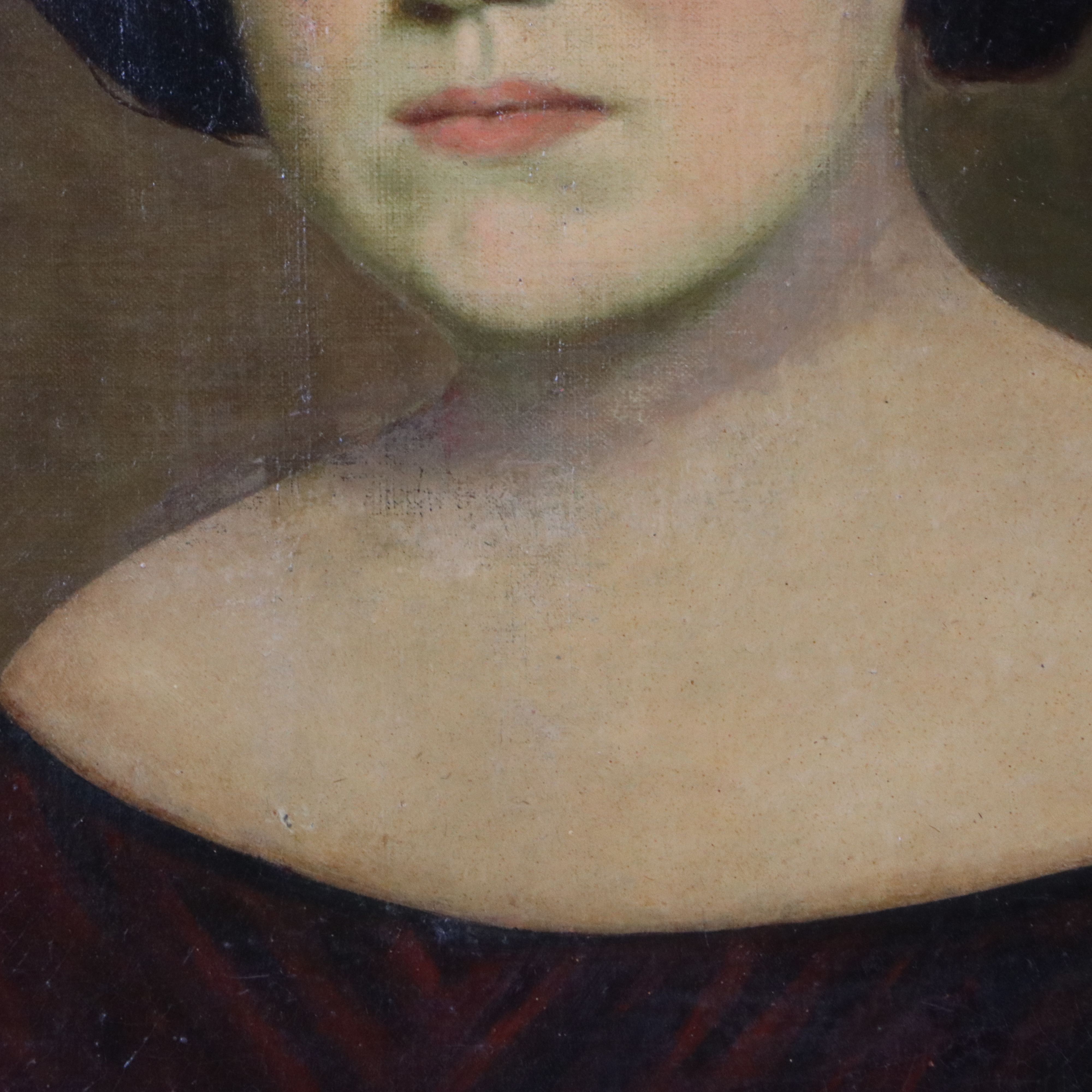 European School Oil Portrait of Young Woman, 19th Century