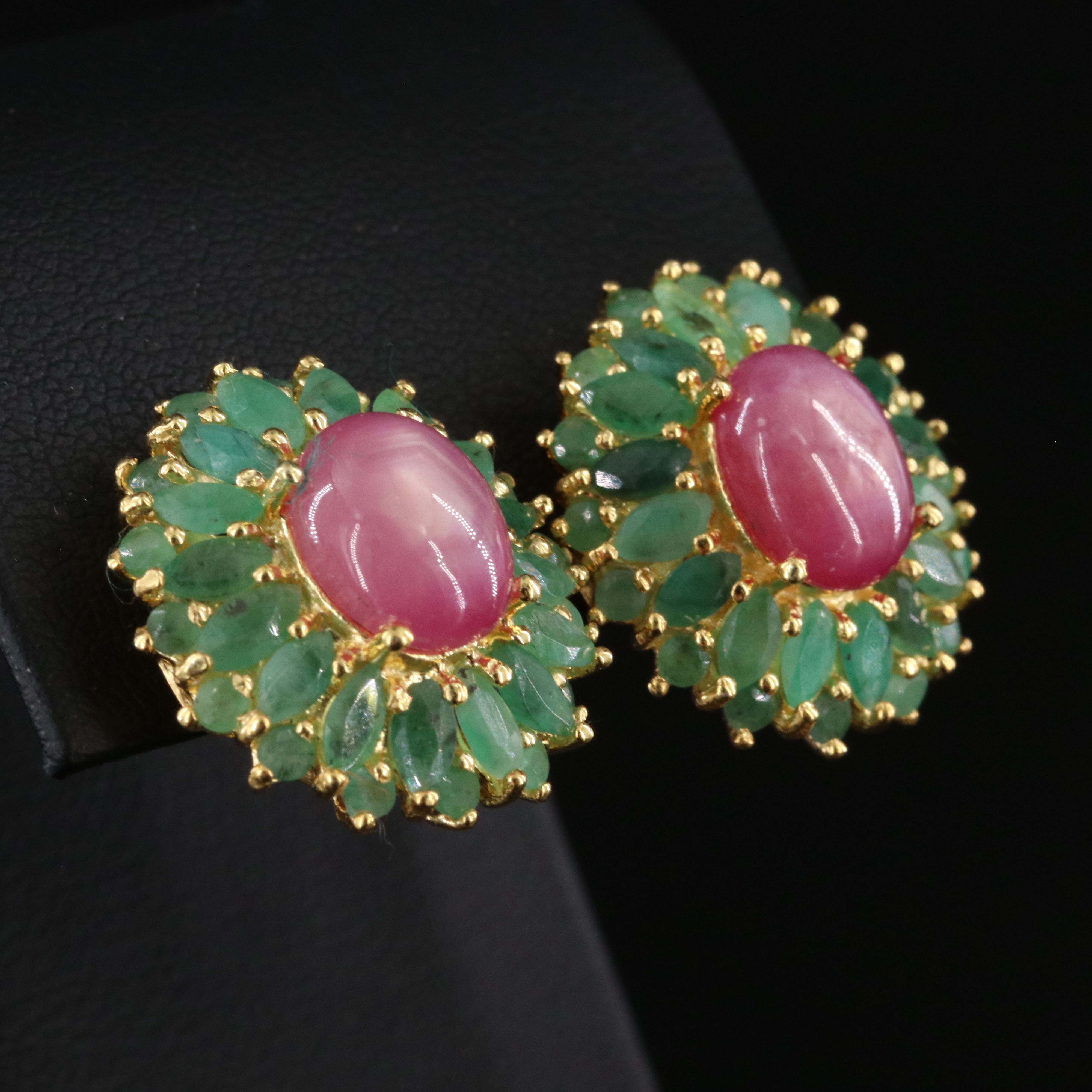 Sterling Filled Corundum and Emerald Earrings