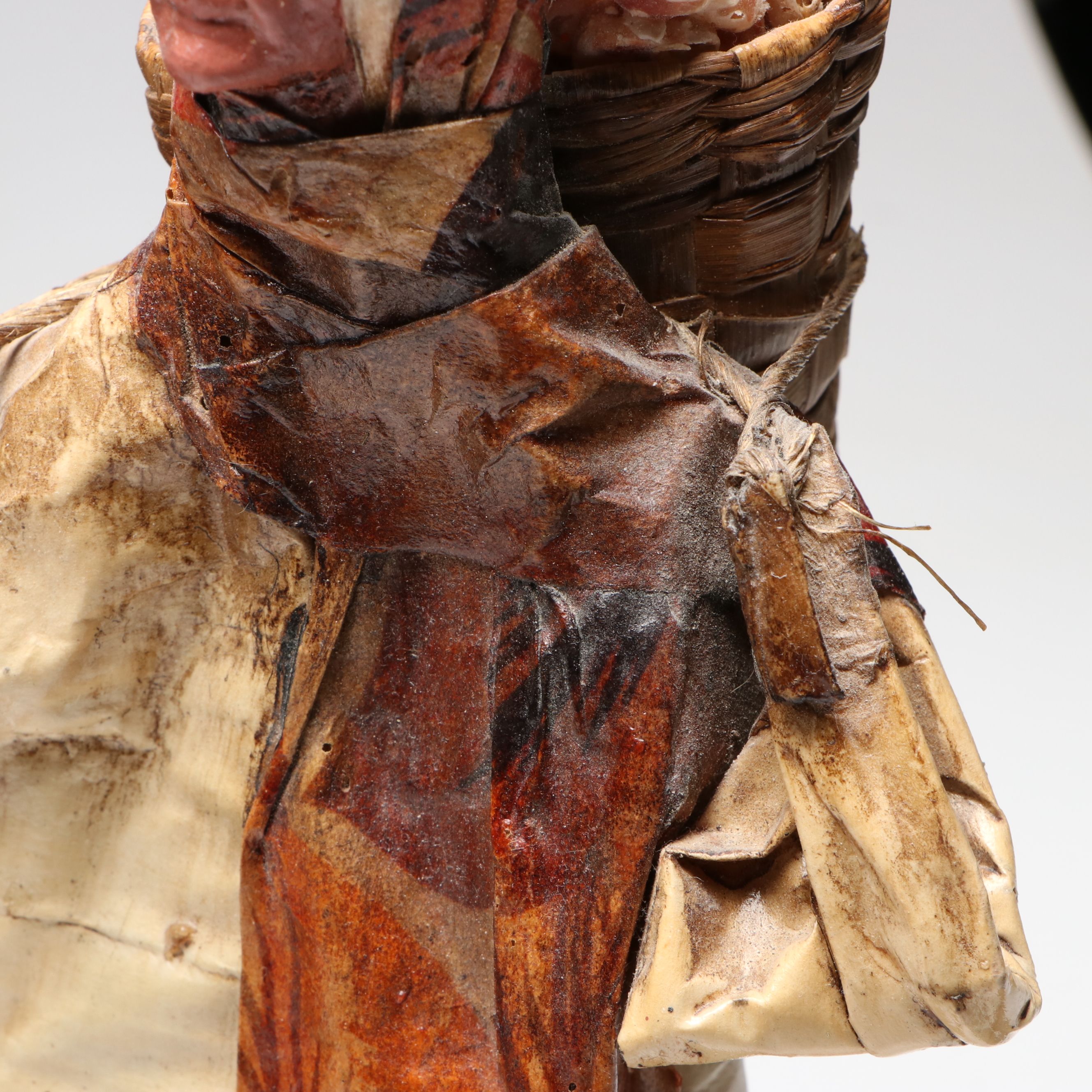 Mexican Cartonería Papier-Mâché Folk Art Figurines with Woven Baskets