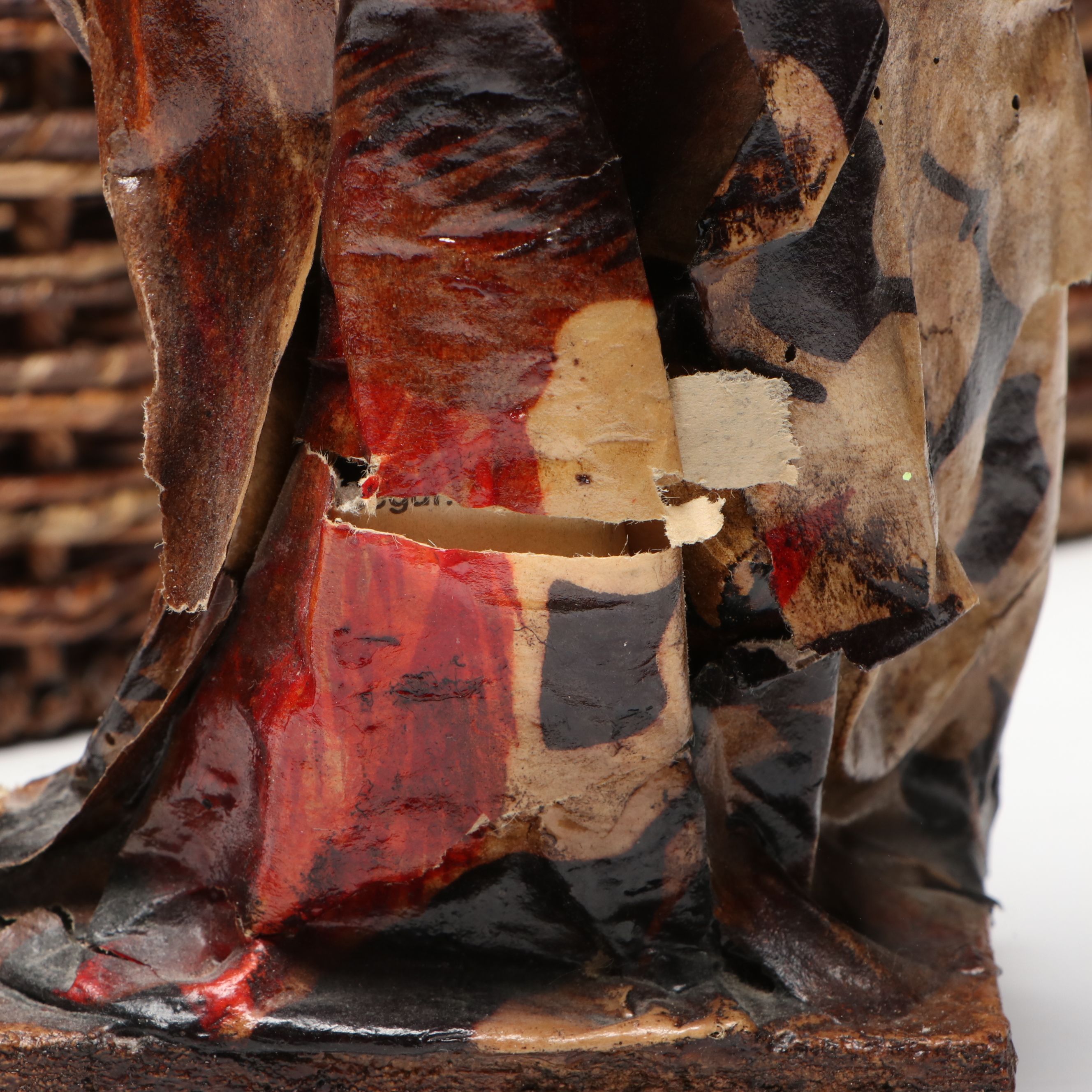 Mexican Cartonería Papier-Mâché Folk Art Figurines with Woven Baskets