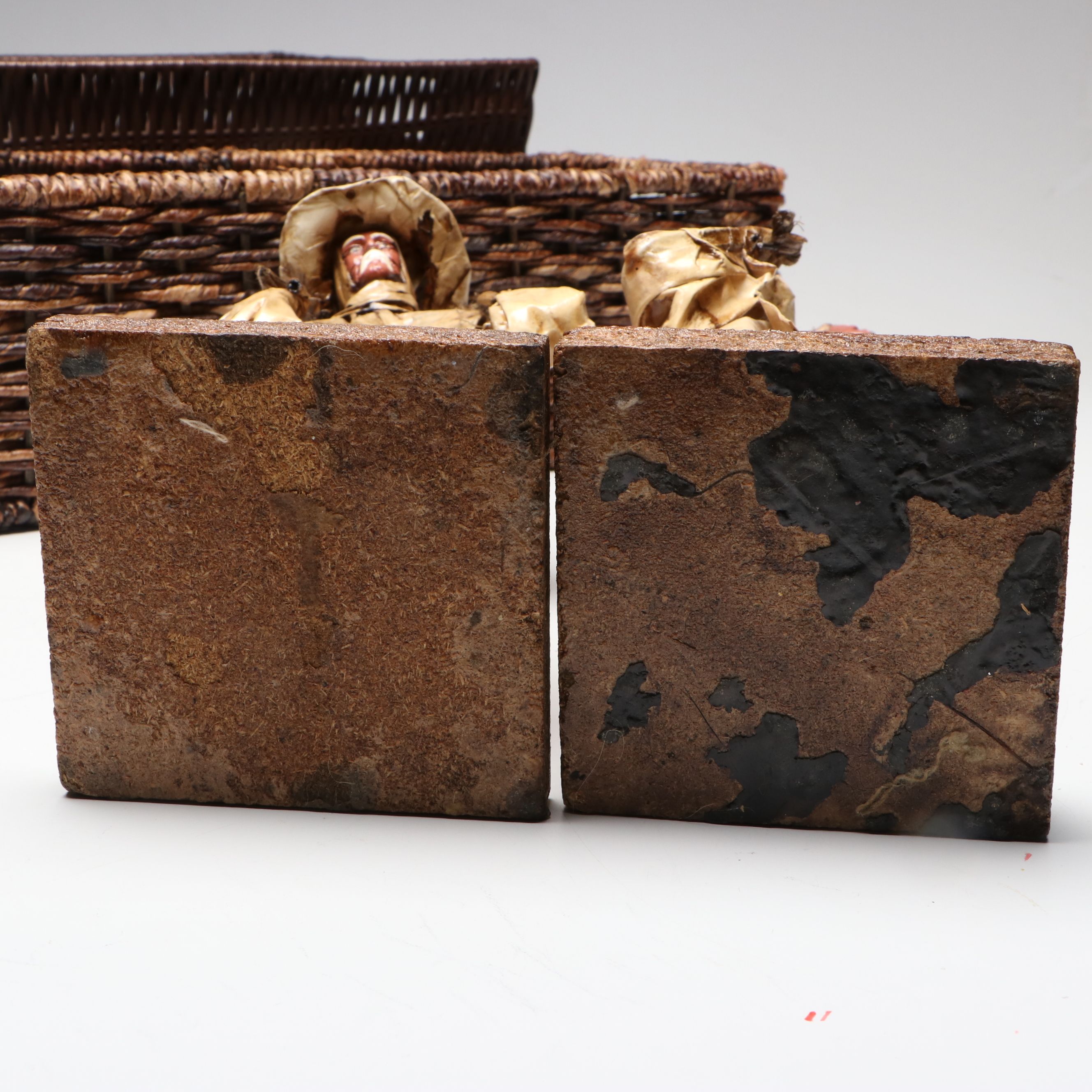 Mexican Cartonería Papier-Mâché Folk Art Figurines with Woven Baskets