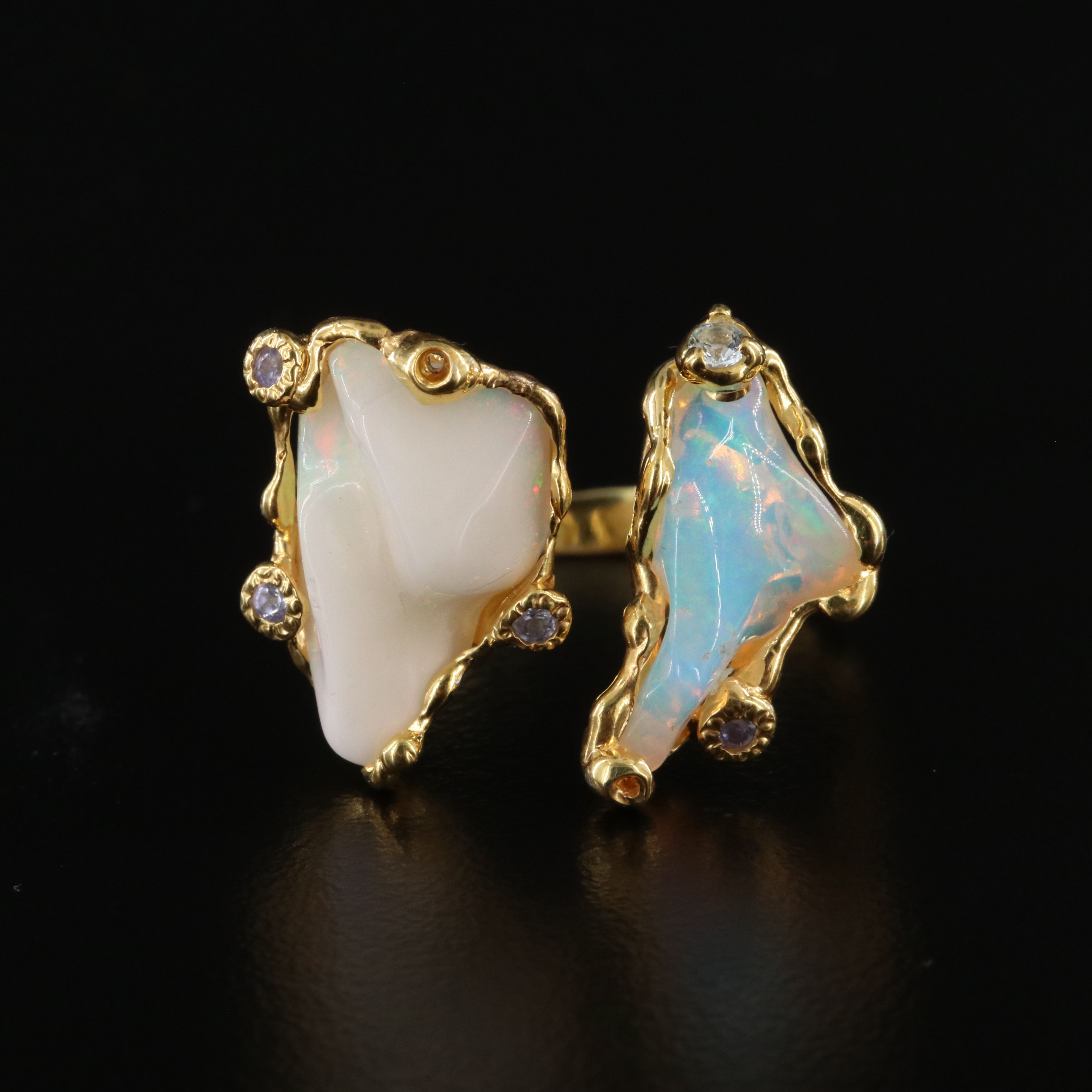Sterling Opal and Aquamarine Torque Ring