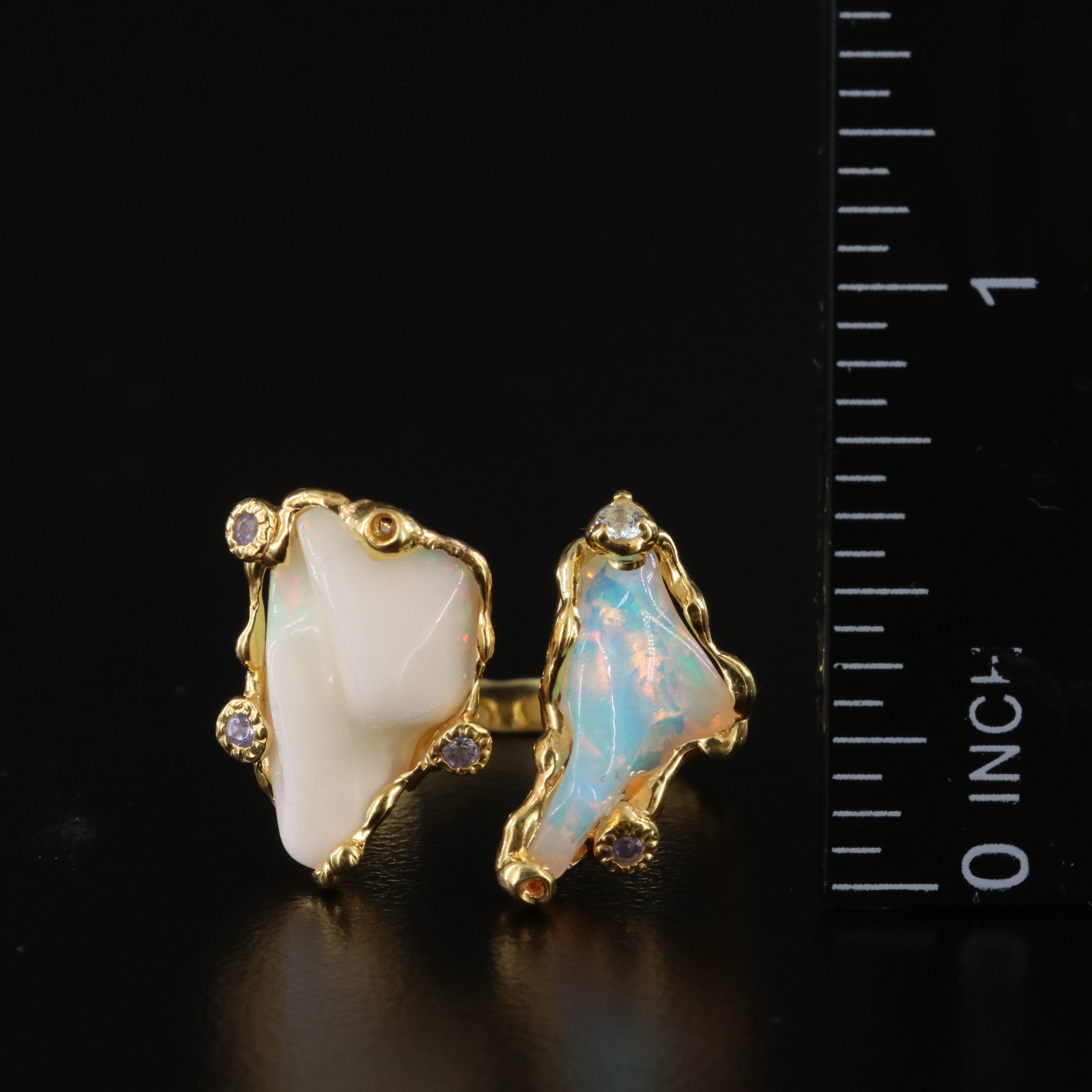 Sterling Opal and Aquamarine Torque Ring