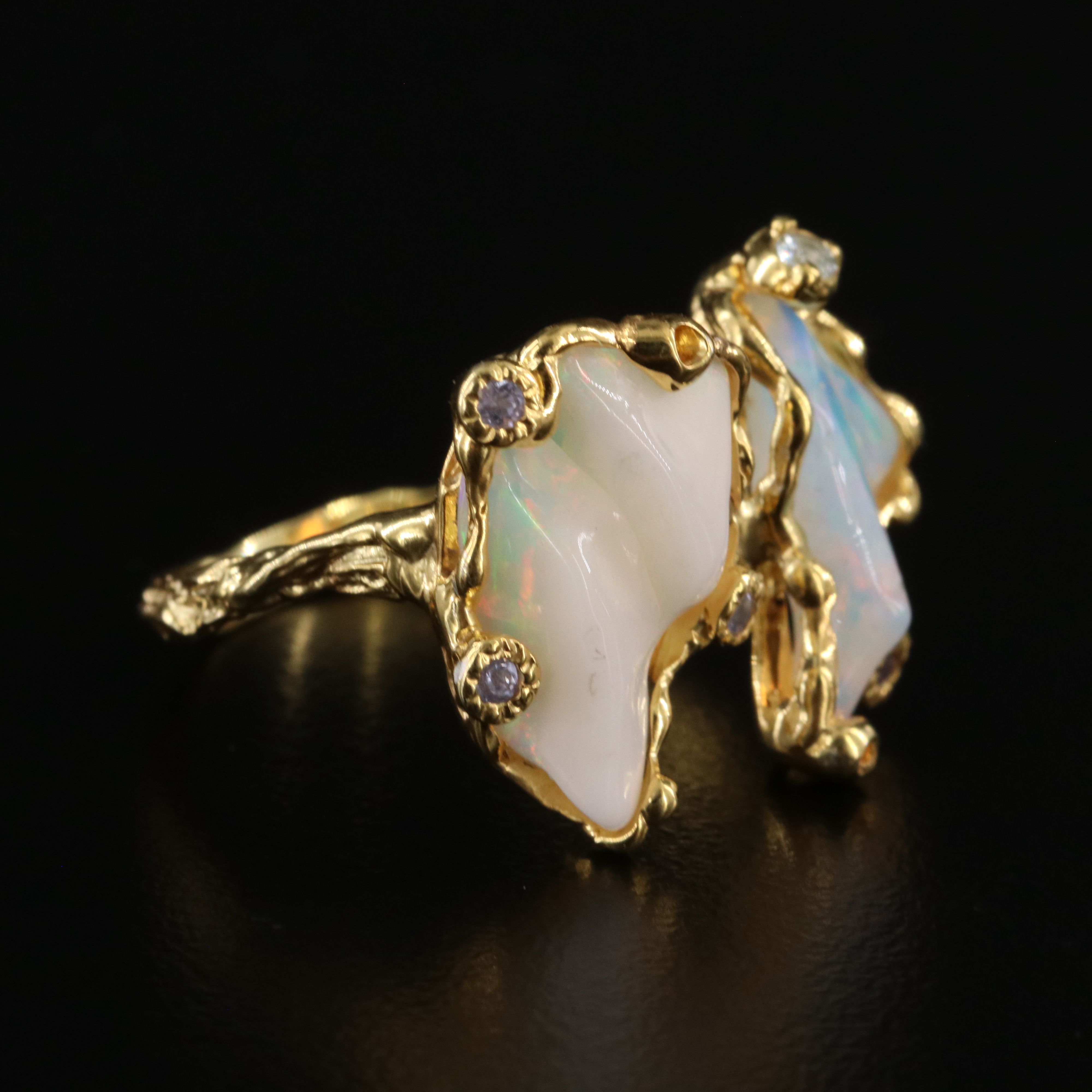 Sterling Opal and Aquamarine Torque Ring