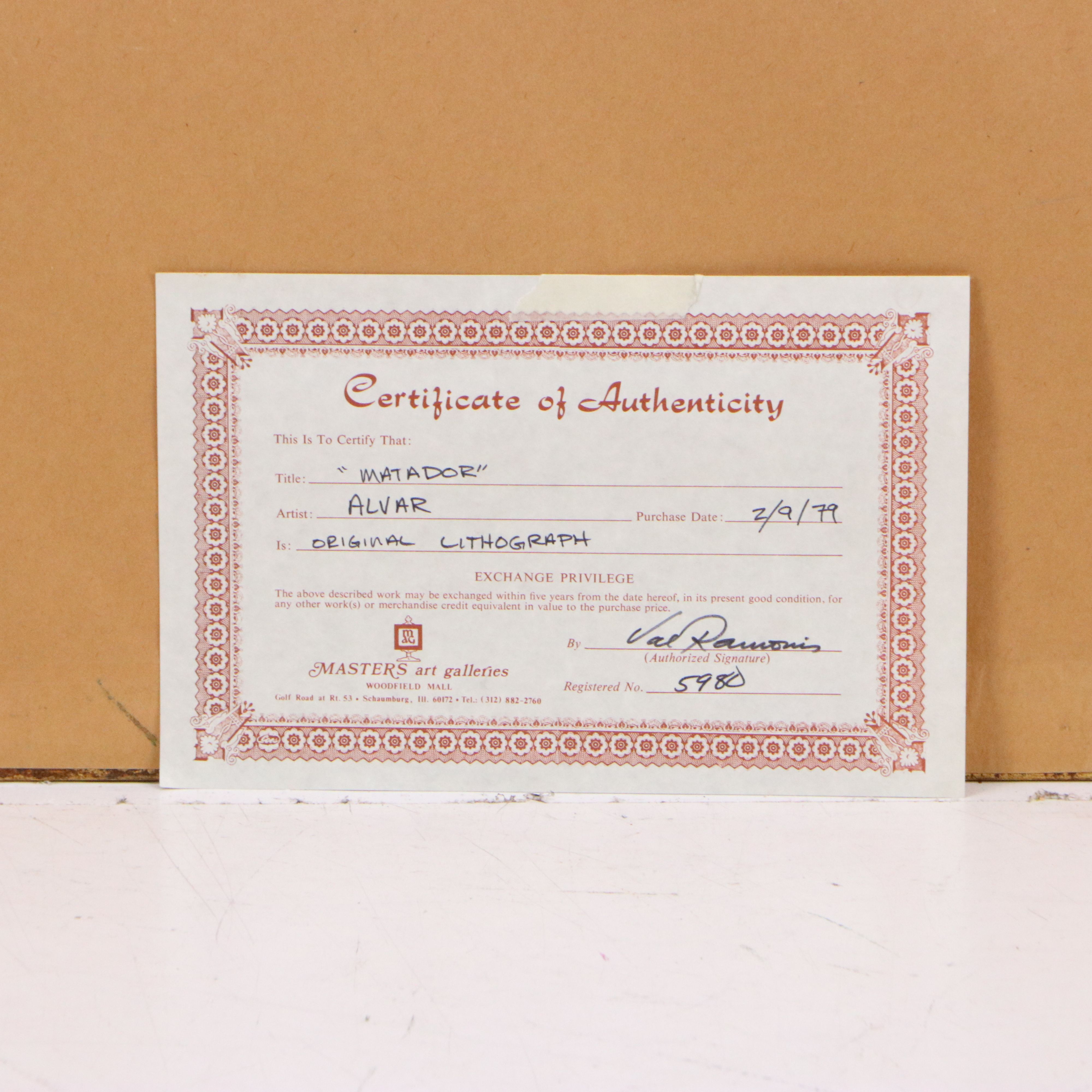 Alvar Suñol Color Lithograph "Matador," 20th Century