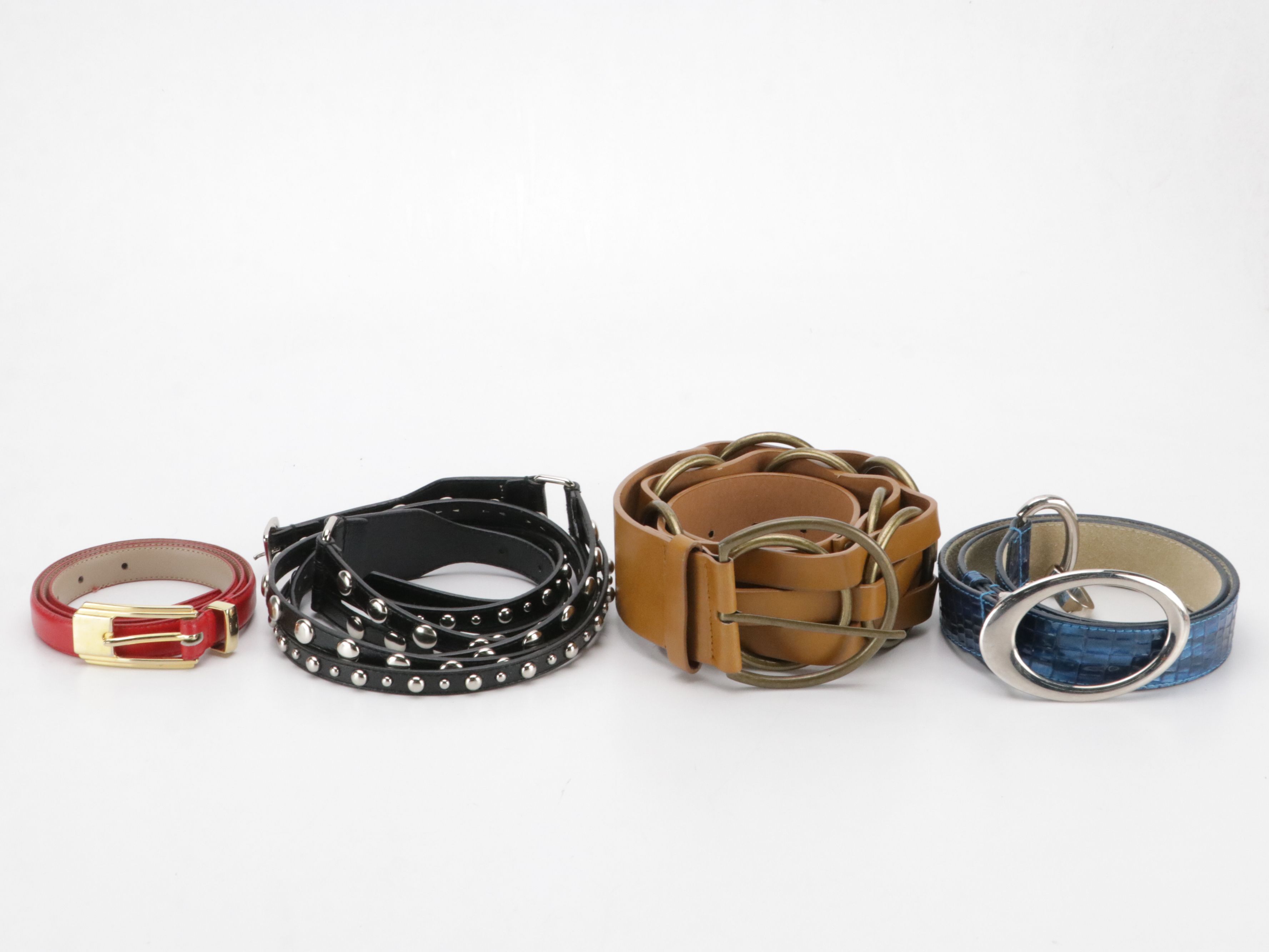 Woodward and Other Faux Leather Belts with Assorted Chain Link Belts