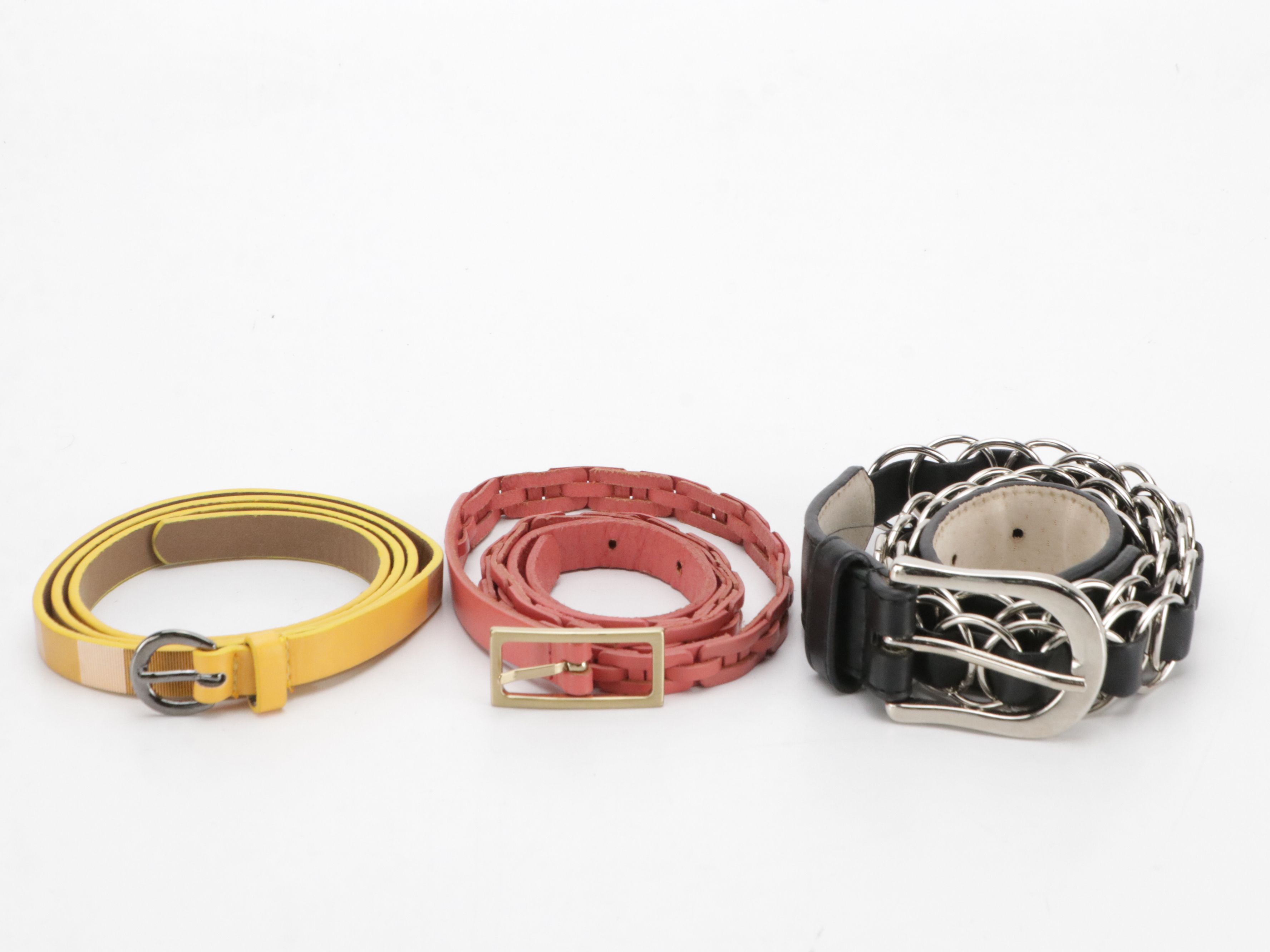 Woodward and Other Faux Leather Belts with Assorted Chain Link Belts