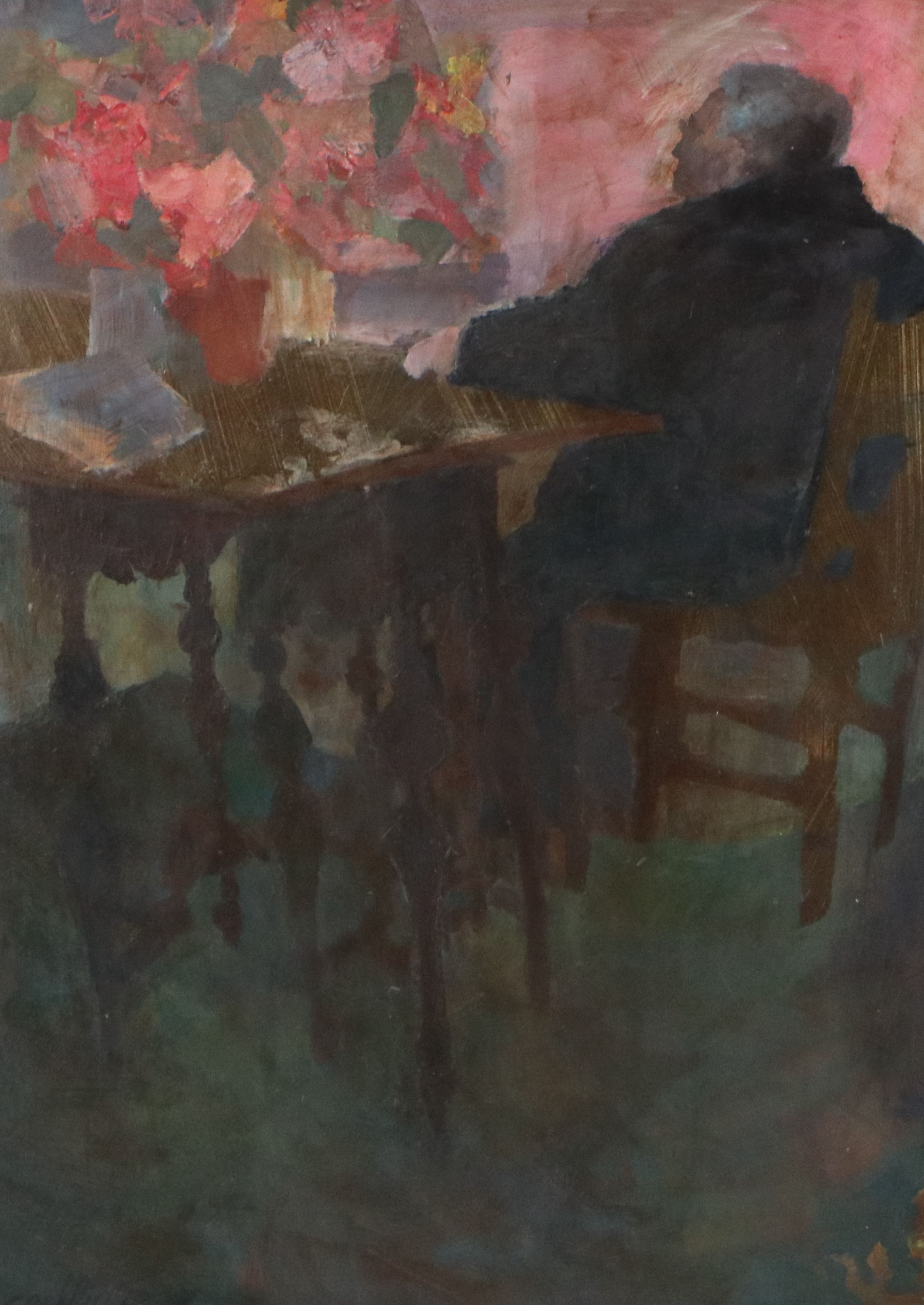 Cecilie Leuchtman Acrylic Painting "Old Man," Mid-20th Century