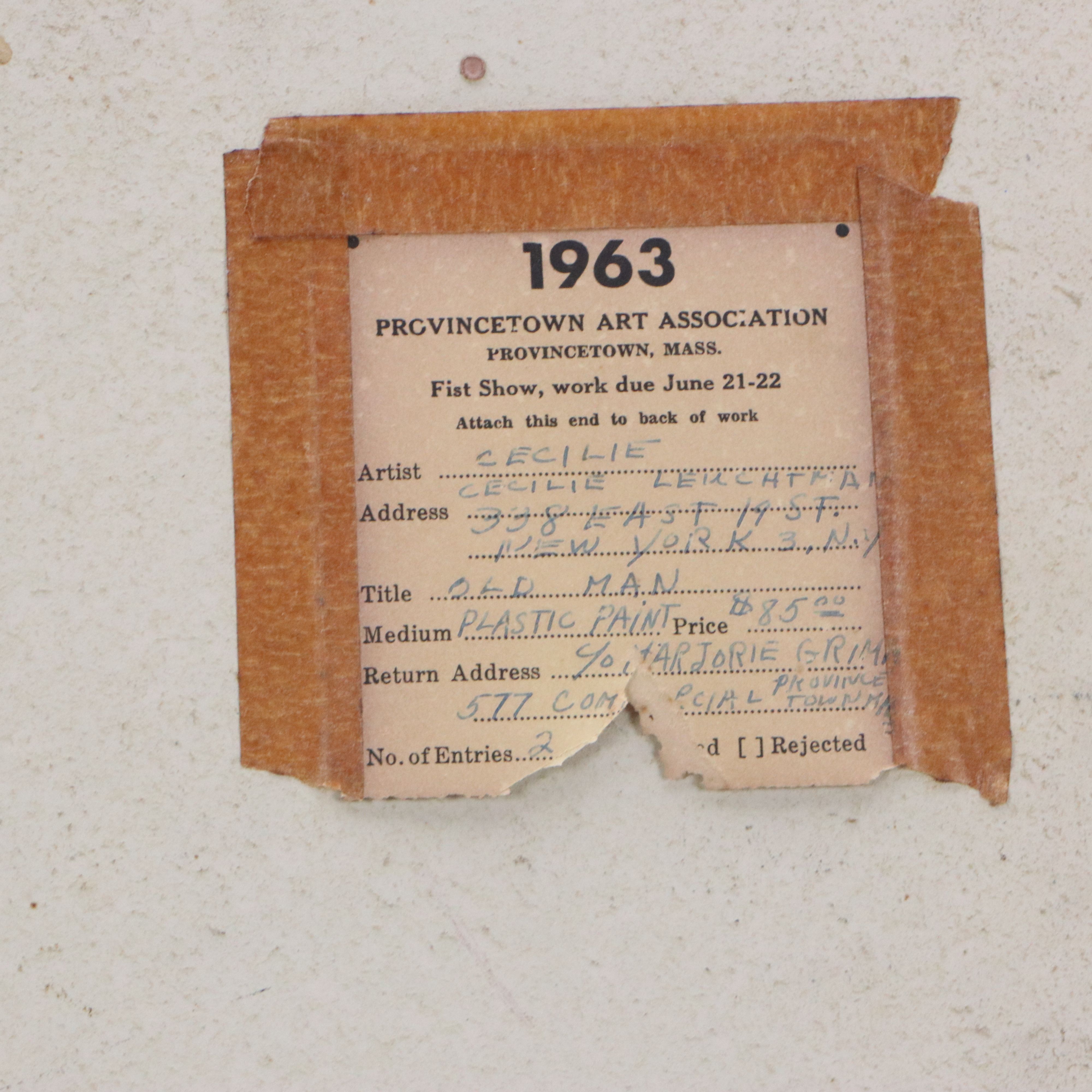 Cecilie Leuchtman Acrylic Painting "Old Man," Mid-20th Century