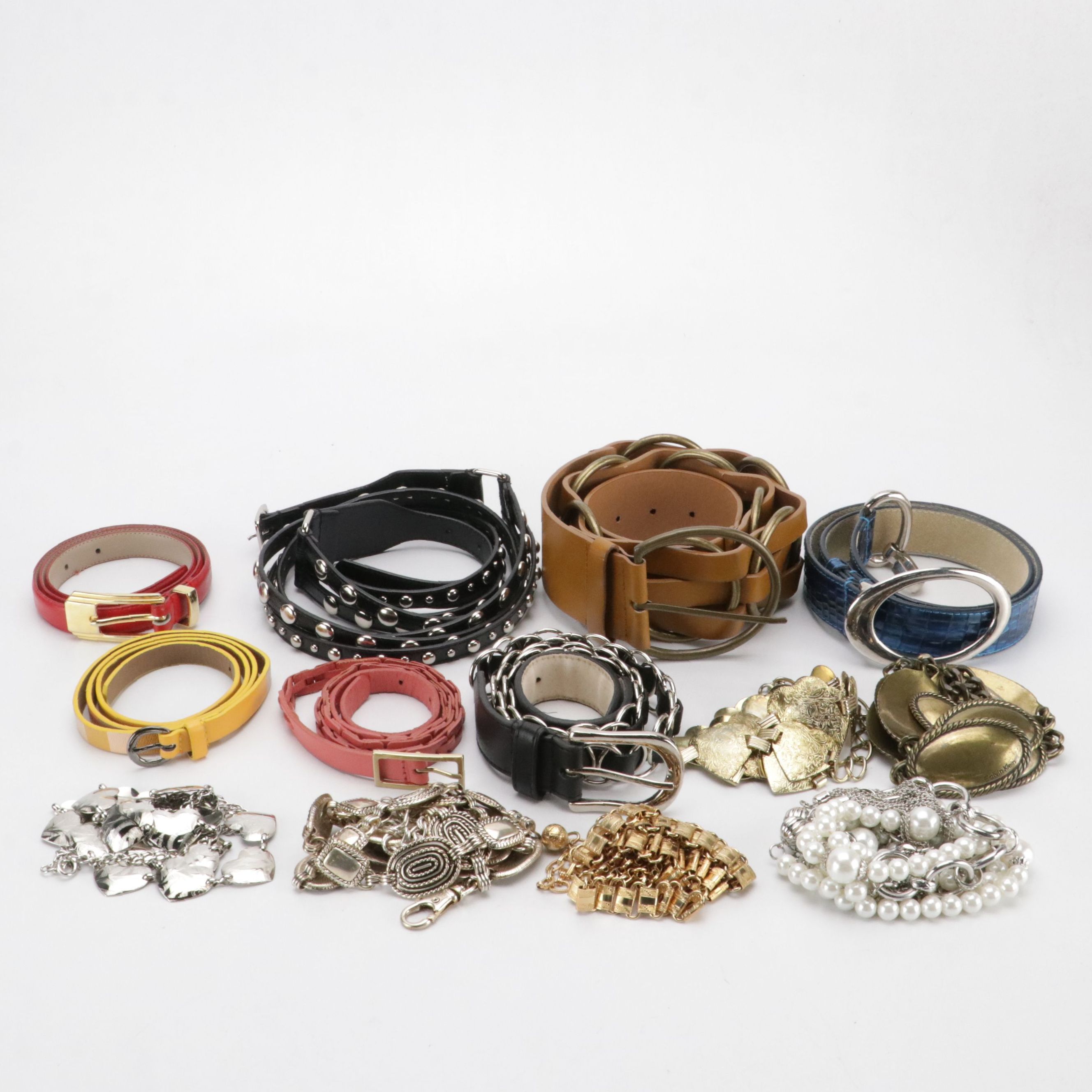 Woodward and Other Faux Leather Belts with Assorted Chain Link Belts